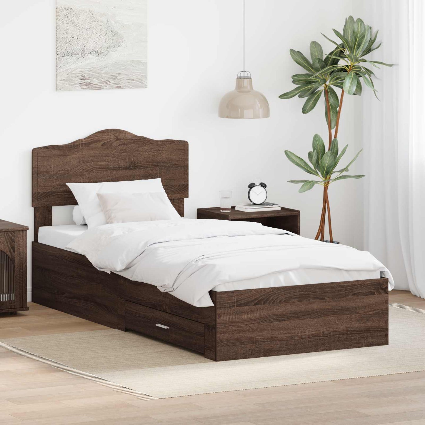 Bedframe met hoofdeinde Bruin Eiken 70 x 190 cm Bewerkt hout is nu te koop bij PeponiXL, paradijselijk wonen!