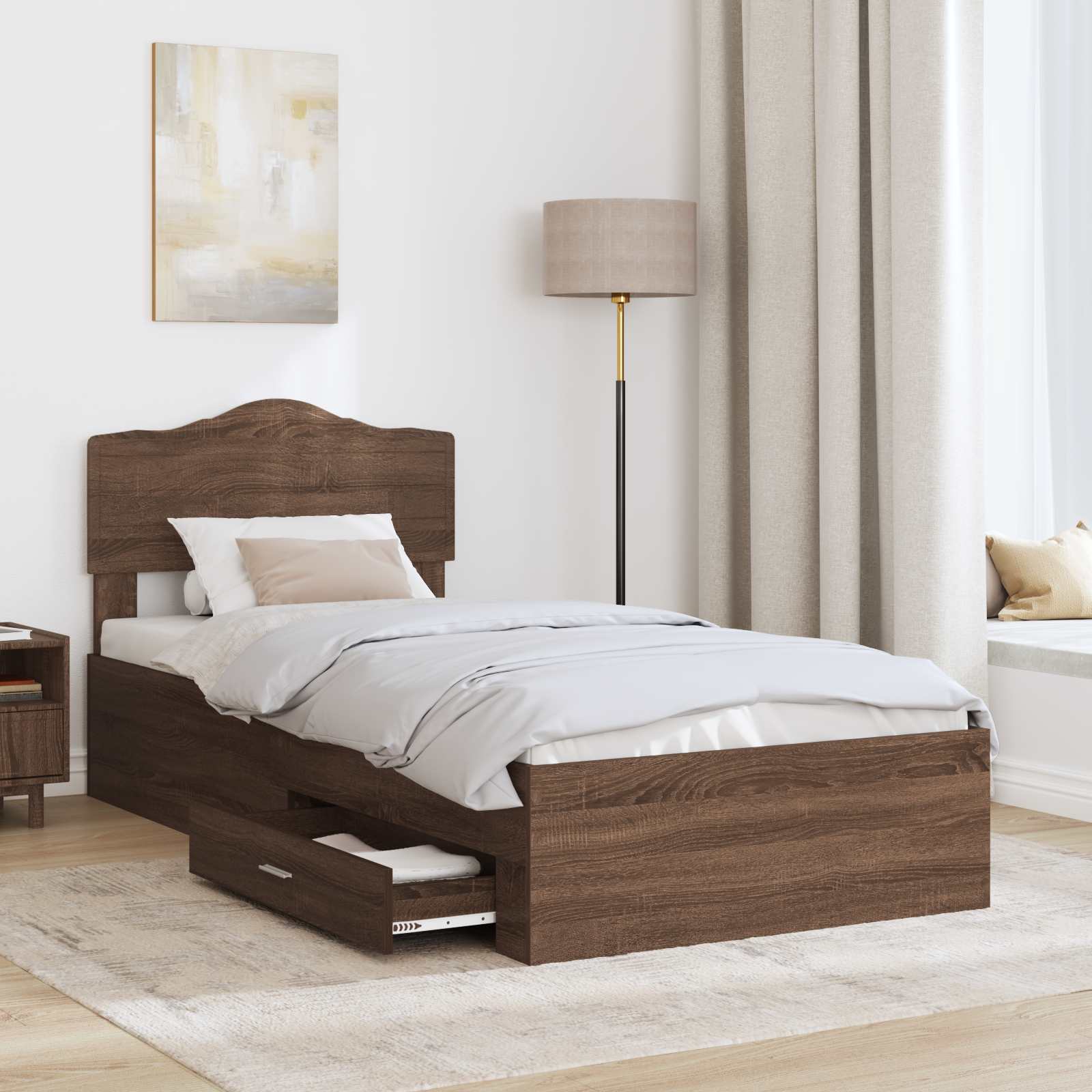 Bedframe met hoofdeinde Bruin Eiken 70 x 190 cm Bewerkt hout is nu te koop bij PeponiXL, paradijselijk wonen!