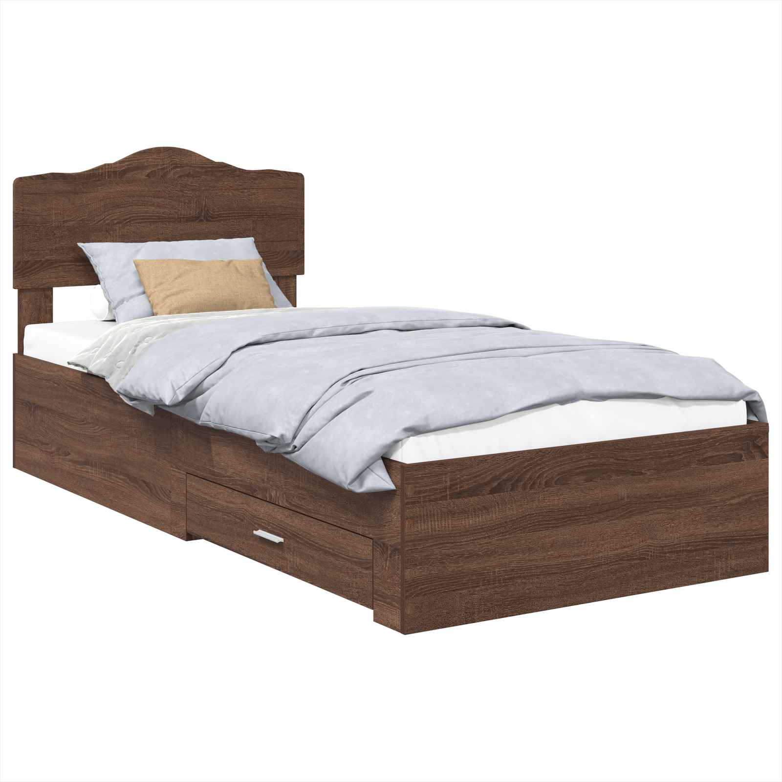Bedframe met hoofdeinde Bruin Eiken 70 x 190 cm Bewerkt hout is nu te koop bij PeponiXL, paradijselijk wonen!