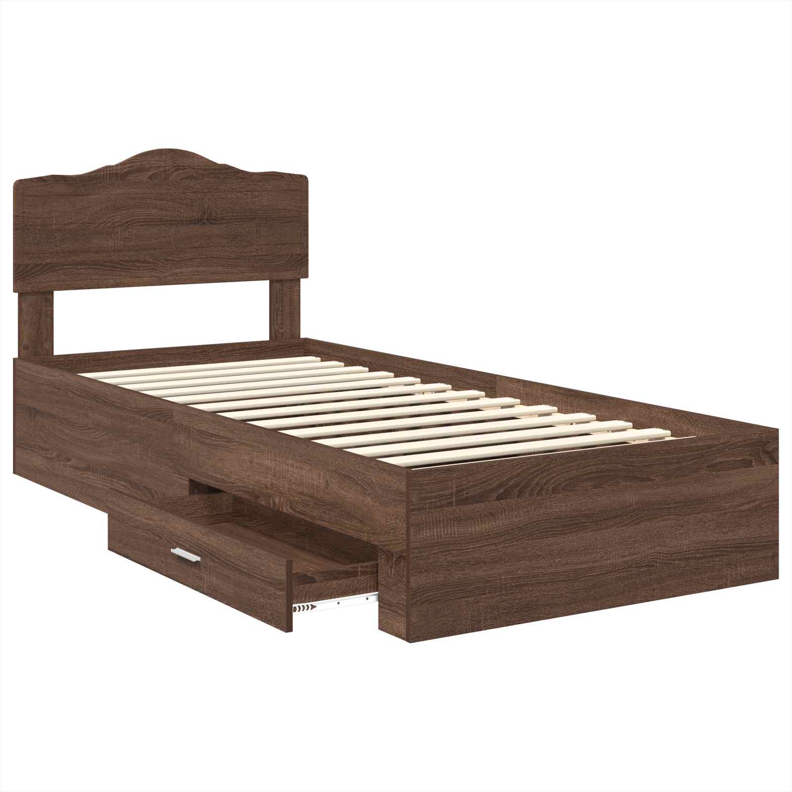 Bedframe met hoofdeinde Bruin Eiken 70 x 190 cm Bewerkt hout is nu te koop bij PeponiXL, paradijselijk wonen!