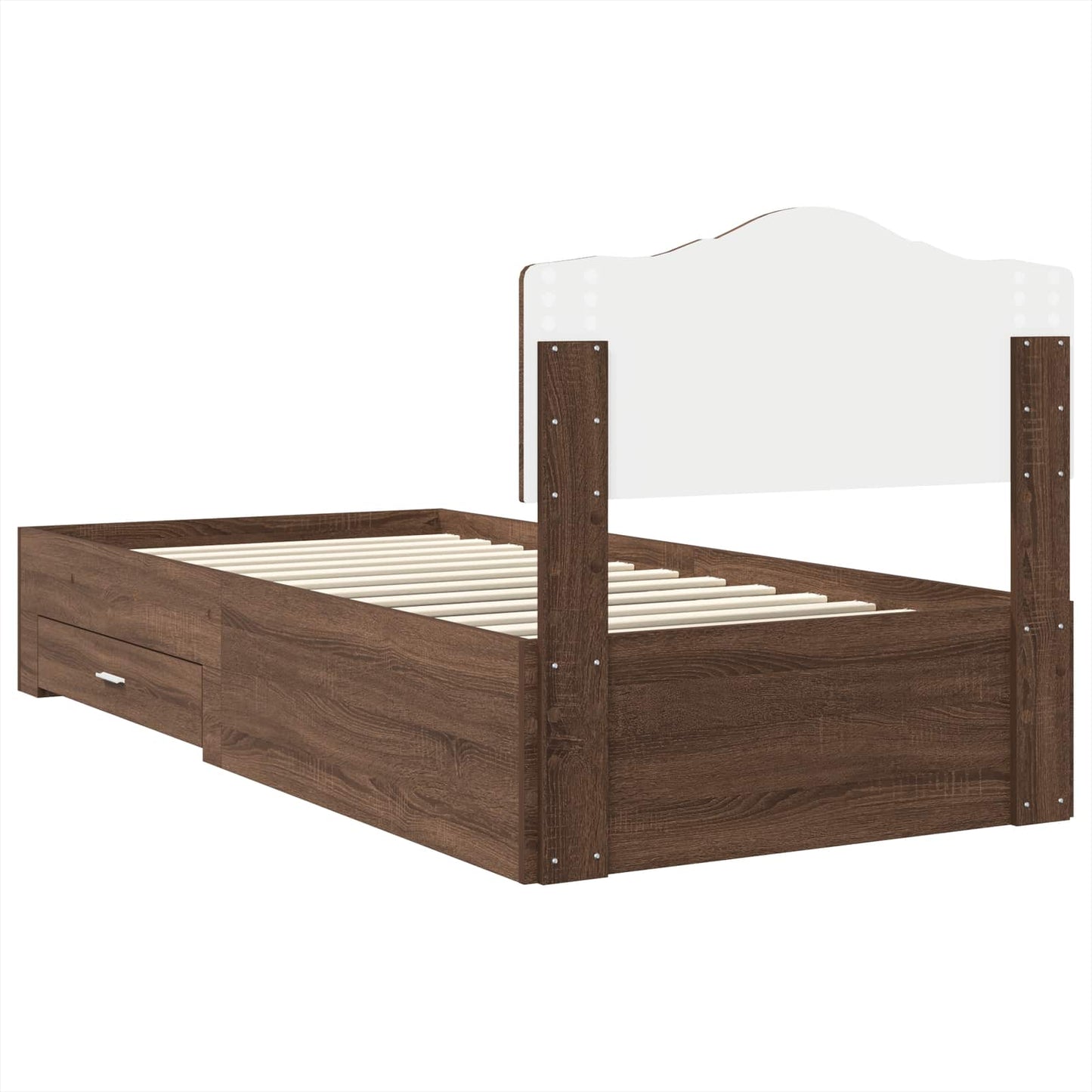 Bedframe met hoofdeinde Bruin Eiken 70 x 190 cm Bewerkt hout is nu te koop bij PeponiXL, paradijselijk wonen!