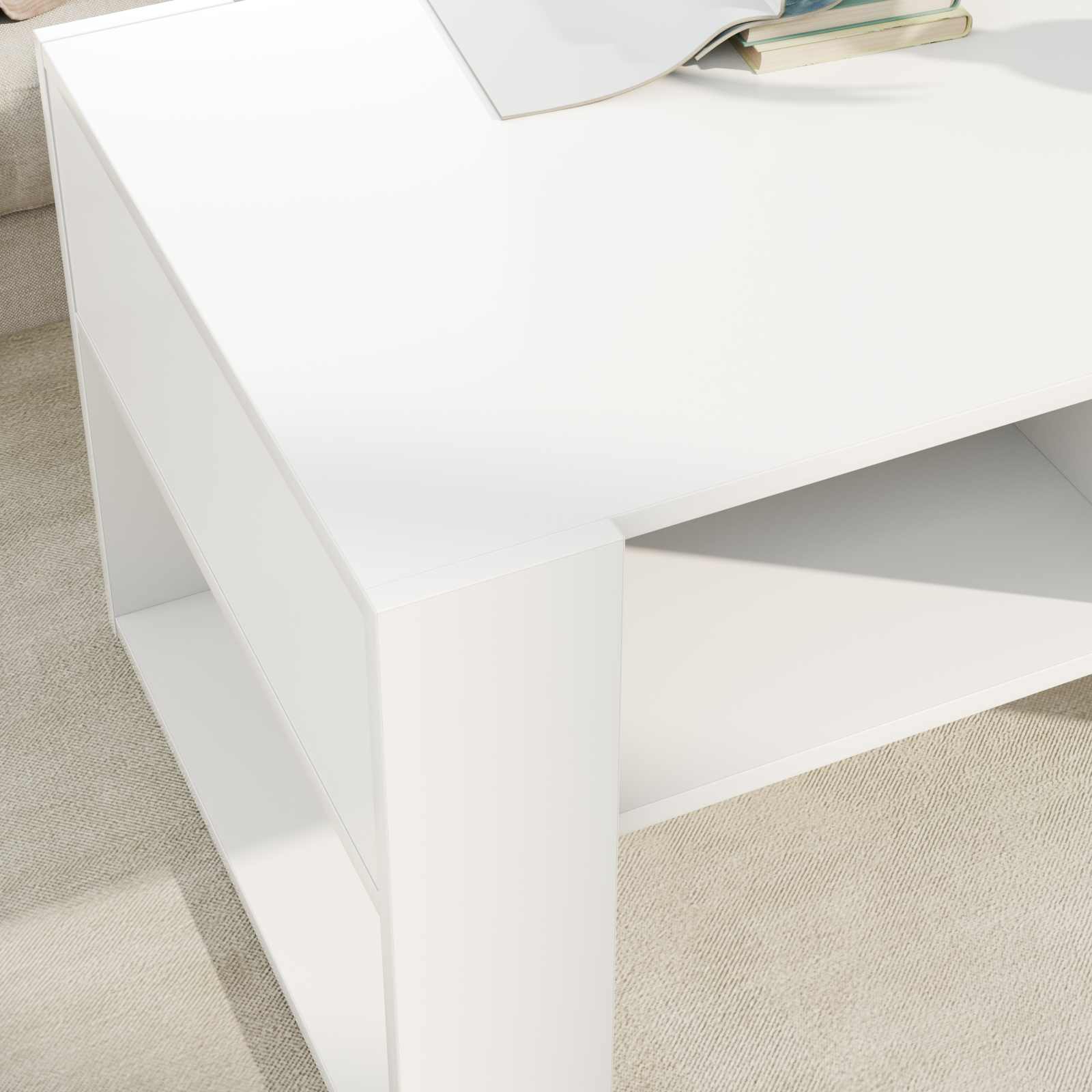 Salontafel met opslag Wit 92 x 53 x 45 cm Bewerkt hout is nu te koop bij PeponiXL, paradijselijk wonen!