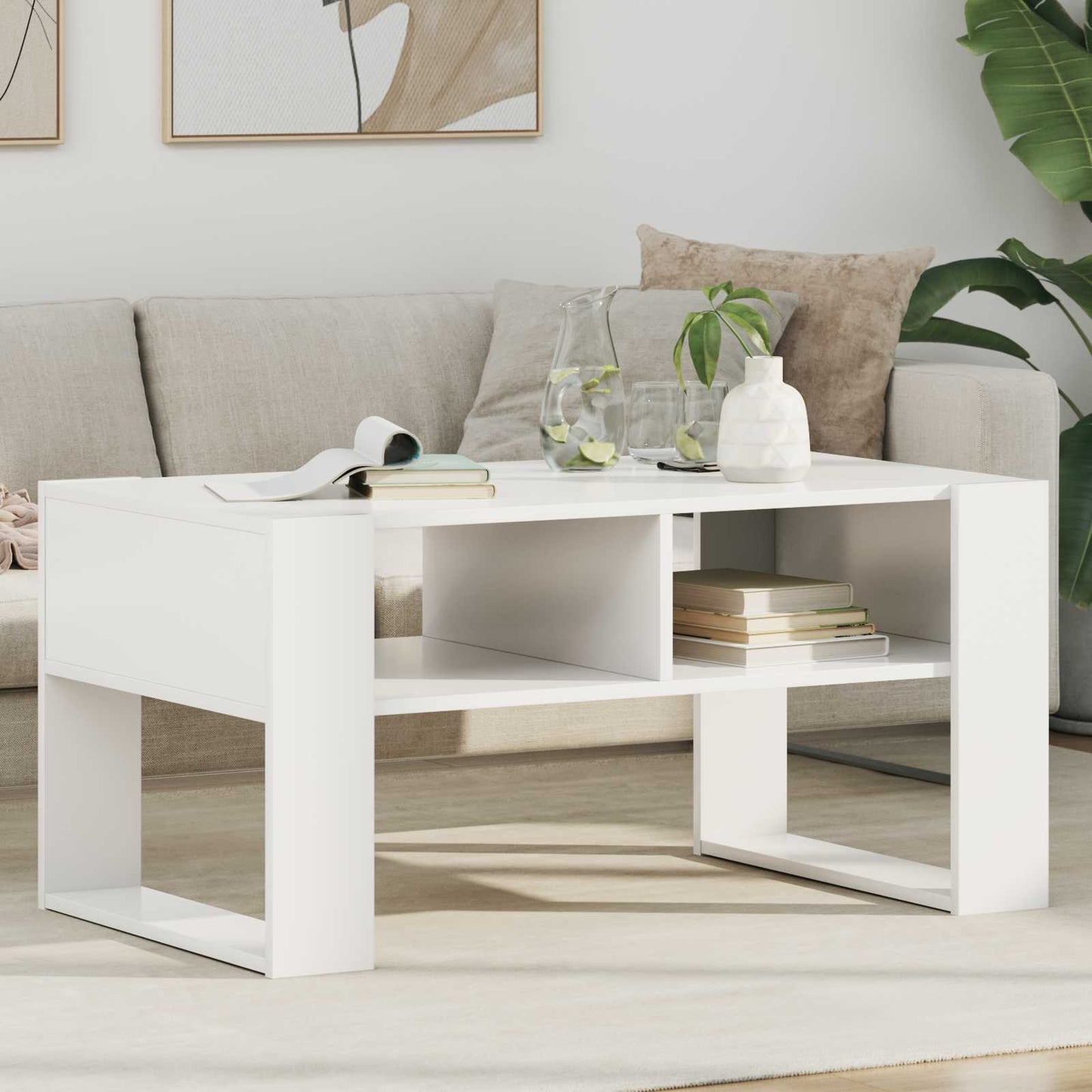 Salontafel met opslag Wit 92 x 53 x 45 cm Bewerkt hout is nu te koop bij PeponiXL, paradijselijk wonen!