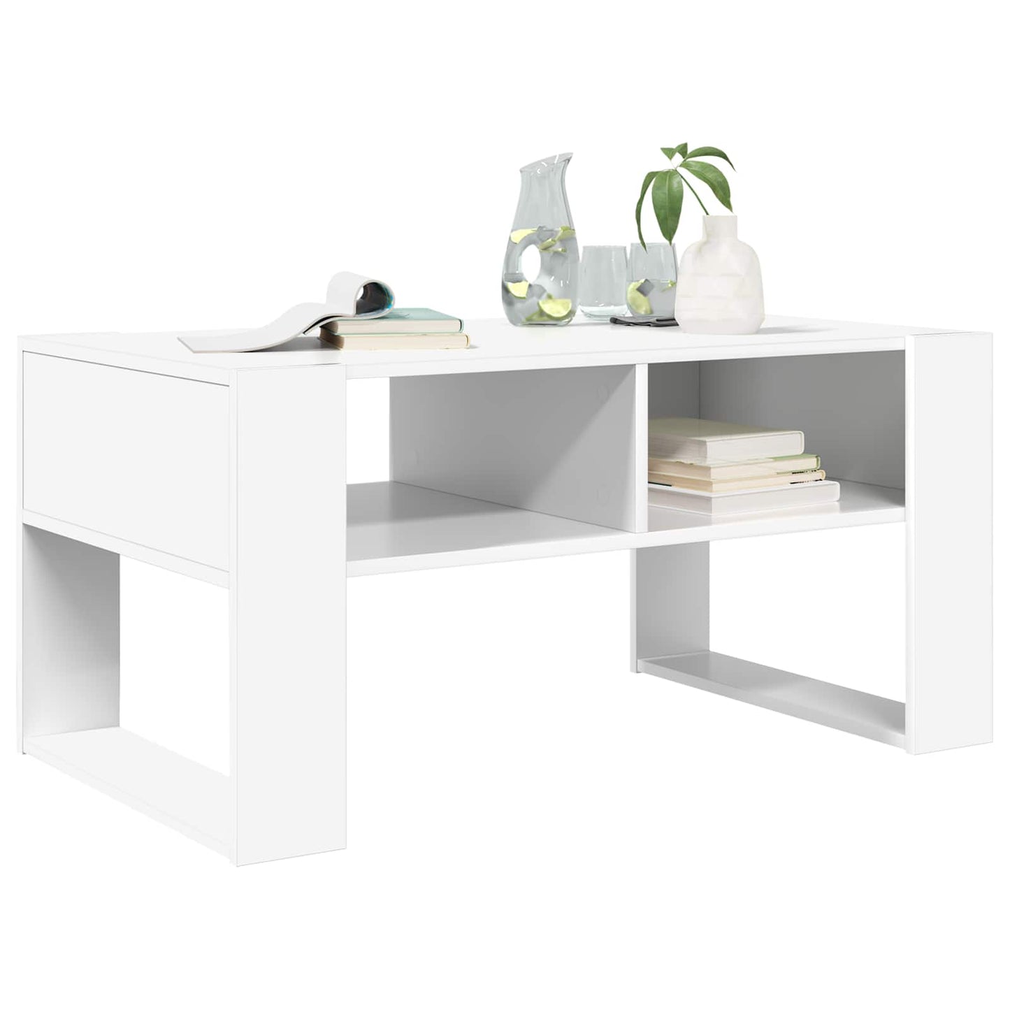 Salontafel met opslag Wit 92 x 53 x 45 cm Bewerkt hout is nu te koop bij PeponiXL, paradijselijk wonen!