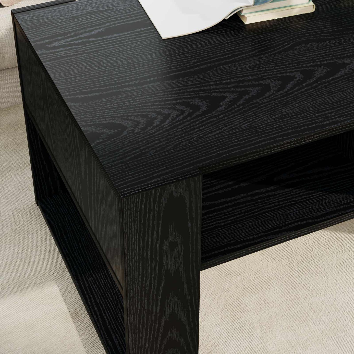 Salontafel met opslag Zwart Eiken 92 x 53 x 45 cm Bewerkt hout is nu te koop bij PeponiXL, paradijselijk wonen!