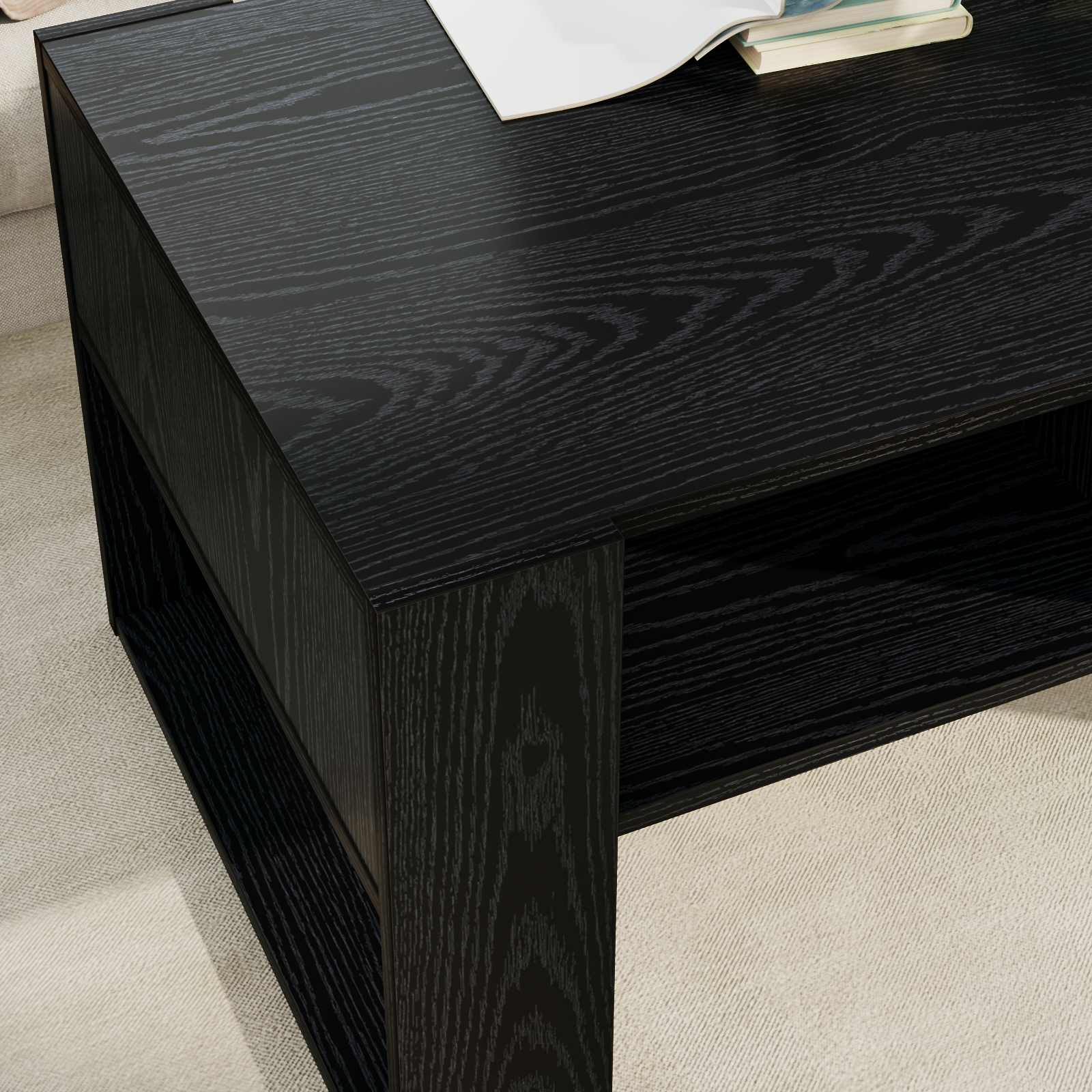 Salontafel met opslag Zwart Eiken 92 x 53 x 45 cm Bewerkt hout is nu te koop bij PeponiXL, paradijselijk wonen!