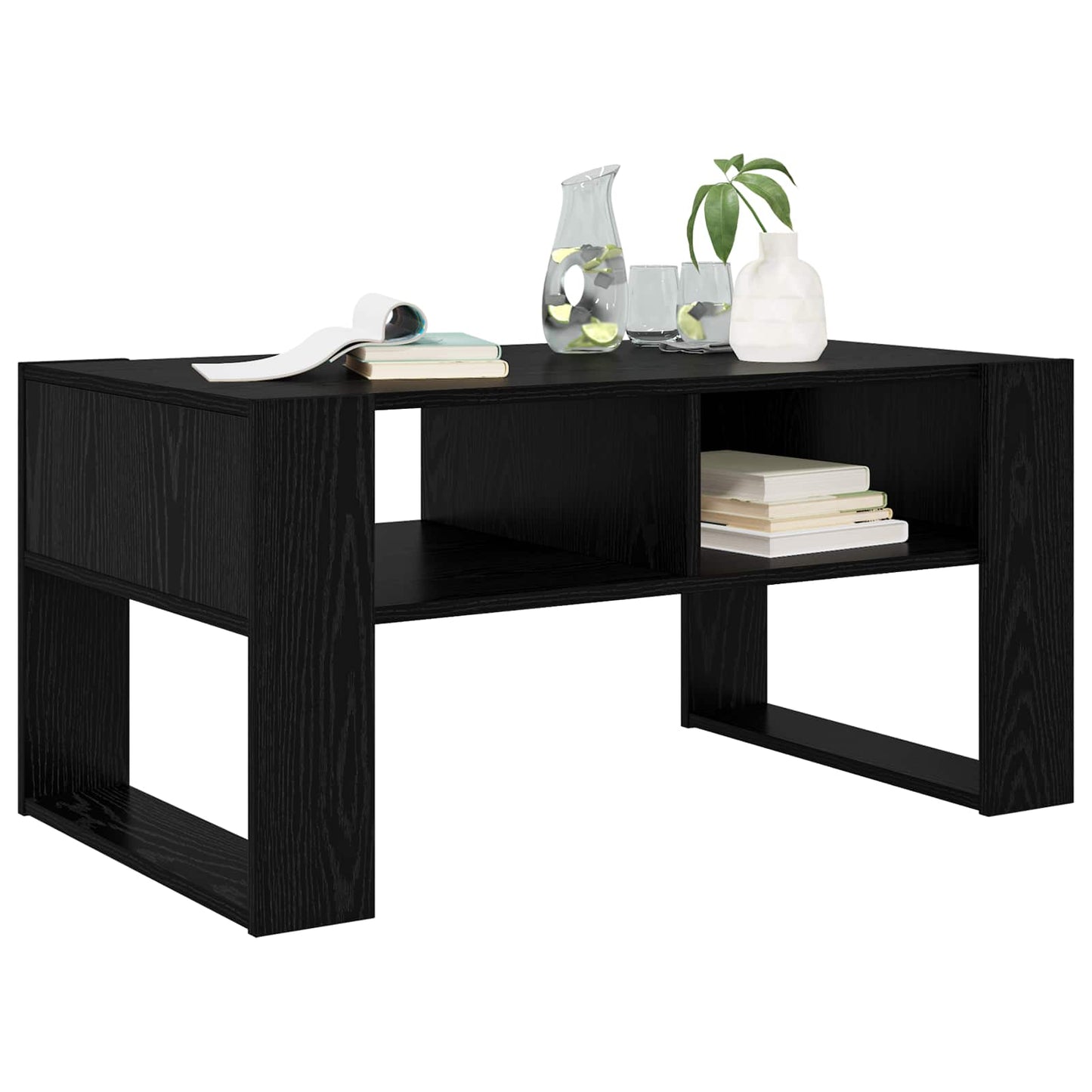Salontafel met opslag Zwart Eiken 92 x 53 x 45 cm Bewerkt hout is nu te koop bij PeponiXL, paradijselijk wonen!