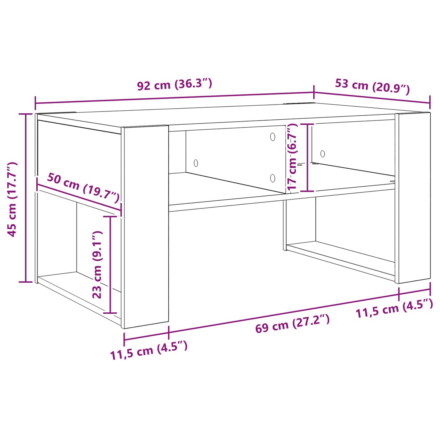 Salontafel met opslag Zwart Eiken 92 x 53 x 45 cm Bewerkt hout is nu te koop bij PeponiXL, paradijselijk wonen!