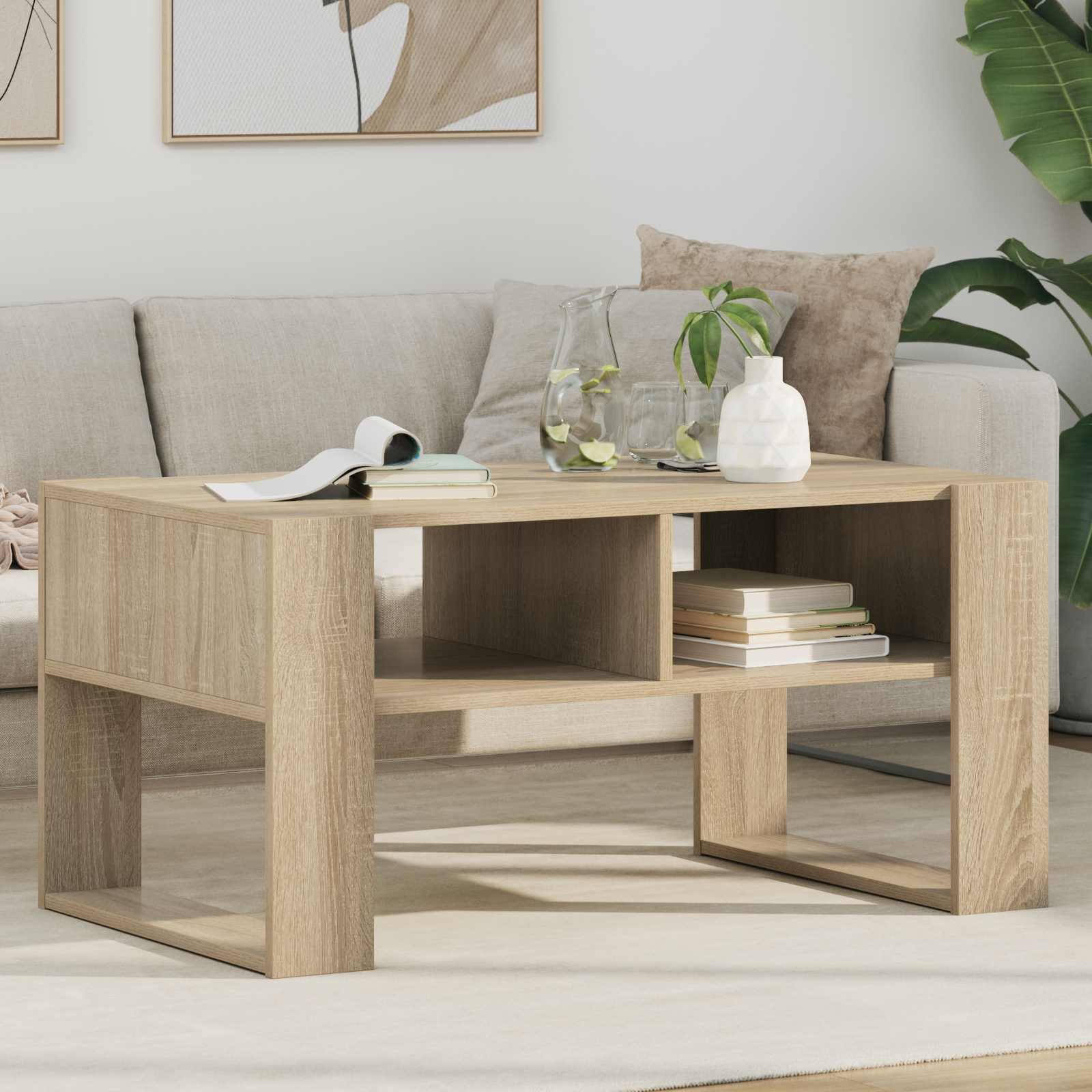 Salontafel met opslag Sonoma Eiken 92 x 53 x 45 cm Bewerkt hout is nu te koop bij PeponiXL, paradijselijk wonen!