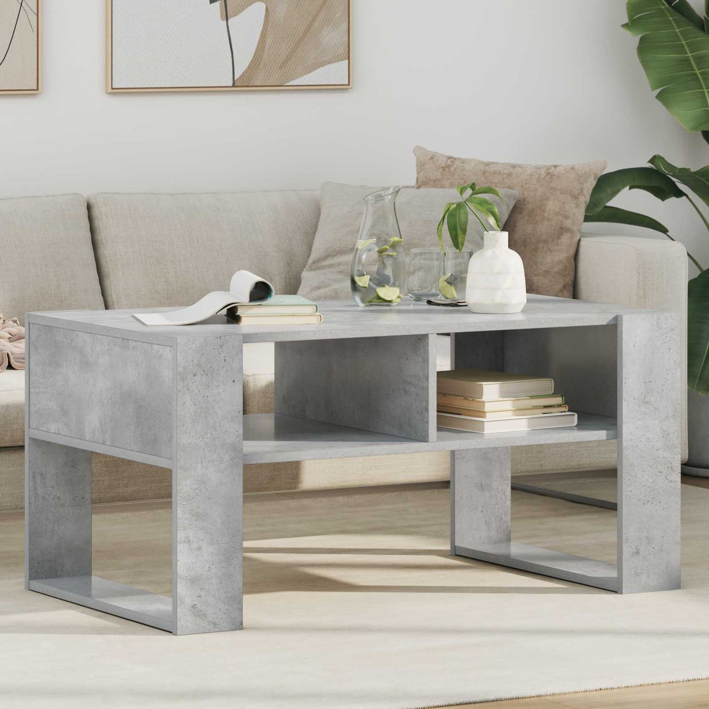 Salontafel met opslag Beton Grijs 92 x 53 x 45 cm Bewerkt hout is nu te koop bij PeponiXL, paradijselijk wonen!
