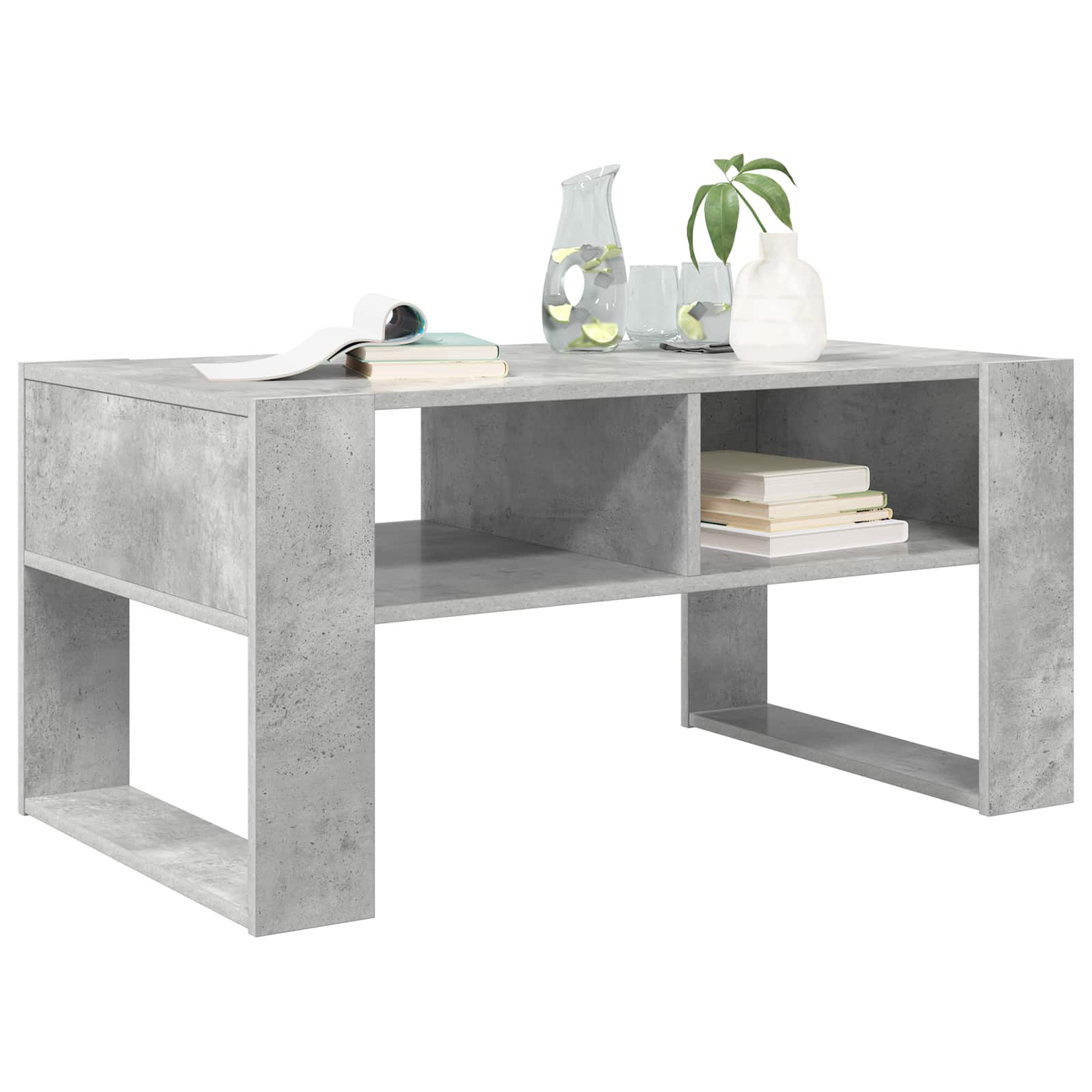 Salontafel met opslag Beton Grijs 92 x 53 x 45 cm Bewerkt hout is nu te koop bij PeponiXL, paradijselijk wonen!