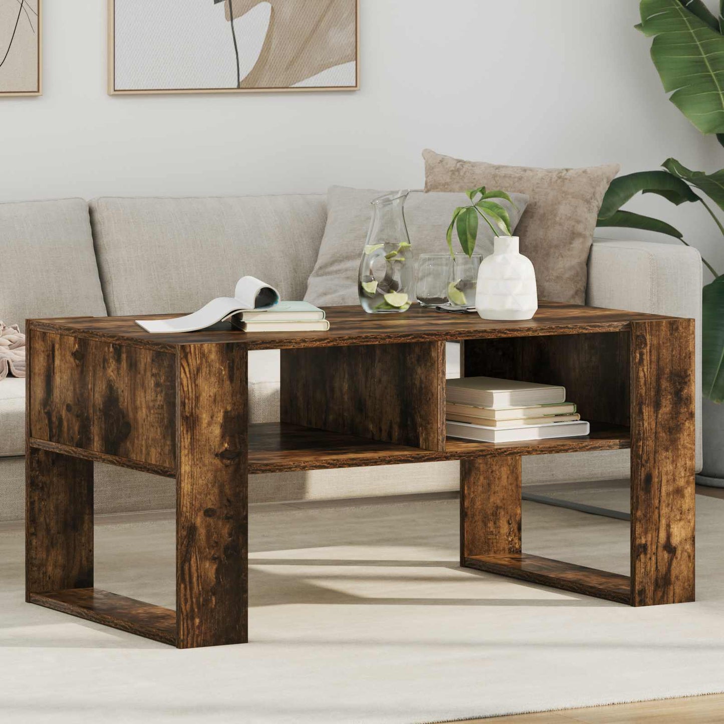 Salontafel Gerookt eiken 92 x 53 x 45 cm Bewerkt hout is nu te koop bij PeponiXL, paradijselijk wonen!