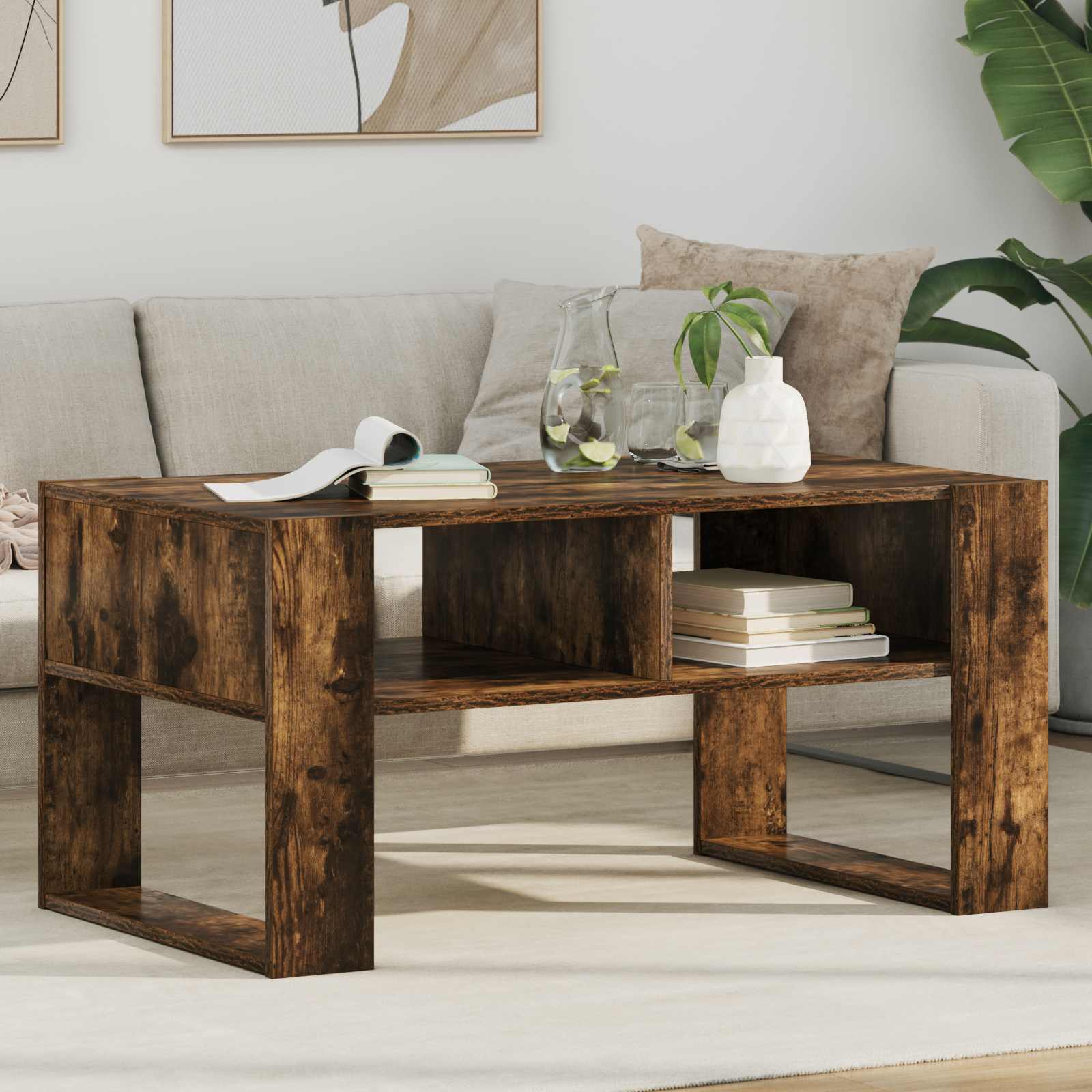 Salontafel Gerookt eiken 92 x 53 x 45 cm Bewerkt hout is nu te koop bij PeponiXL, paradijselijk wonen!