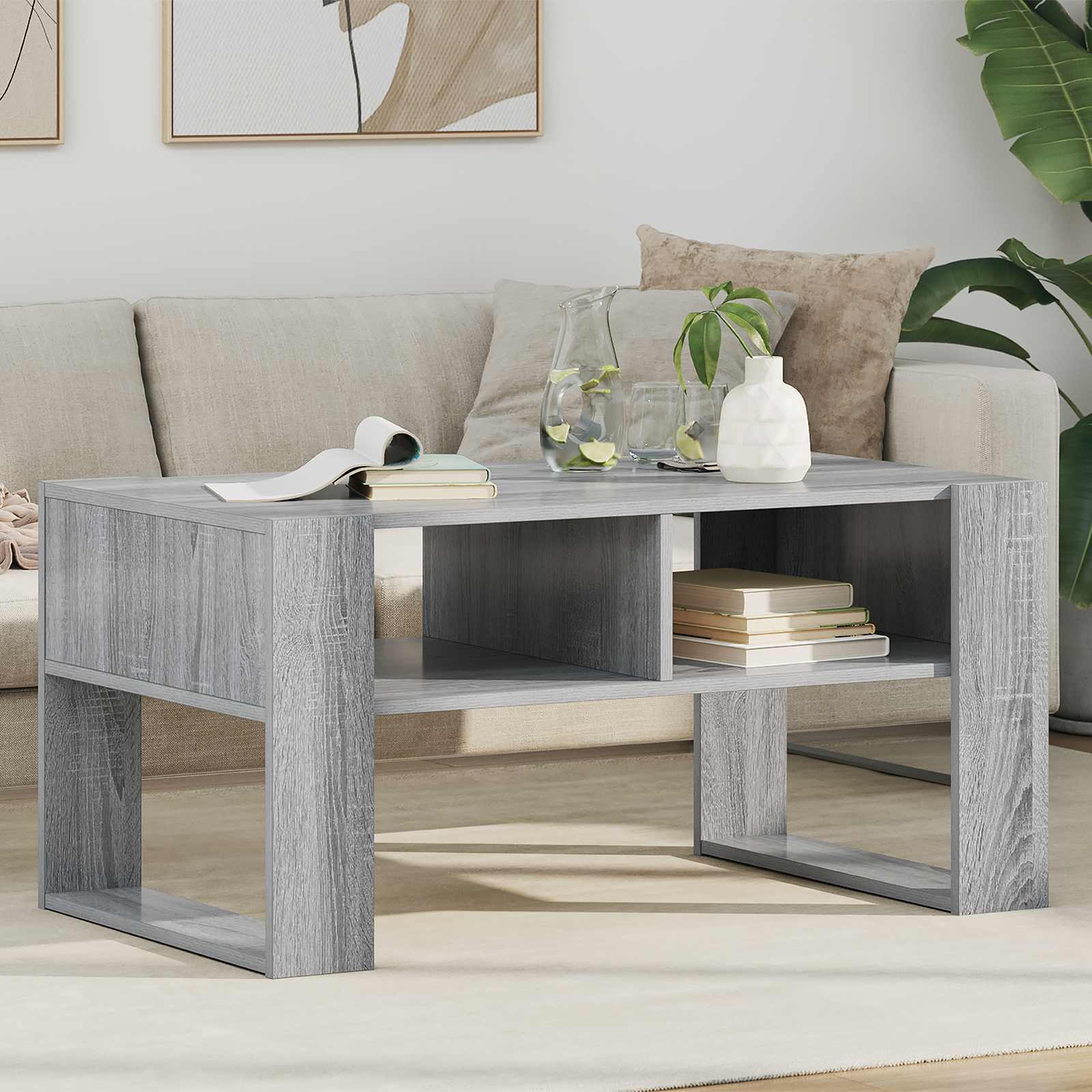 Salontafel met opslag Grijs Sonoma 92 x 53 x 45 cm Bewerkt hout is nu te koop bij PeponiXL, paradijselijk wonen!
