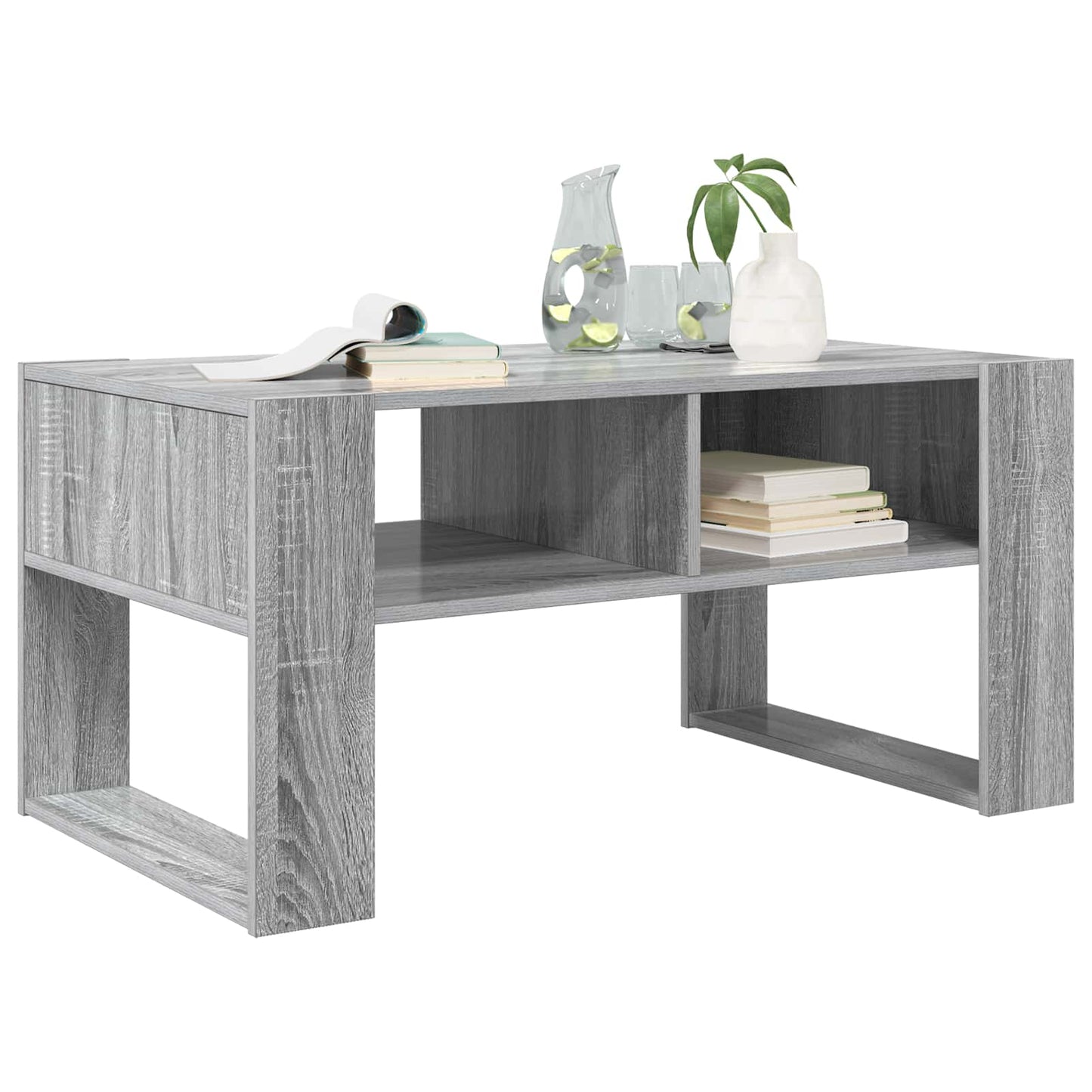 Salontafel met opslag Grijs Sonoma 92 x 53 x 45 cm Bewerkt hout is nu te koop bij PeponiXL, paradijselijk wonen!