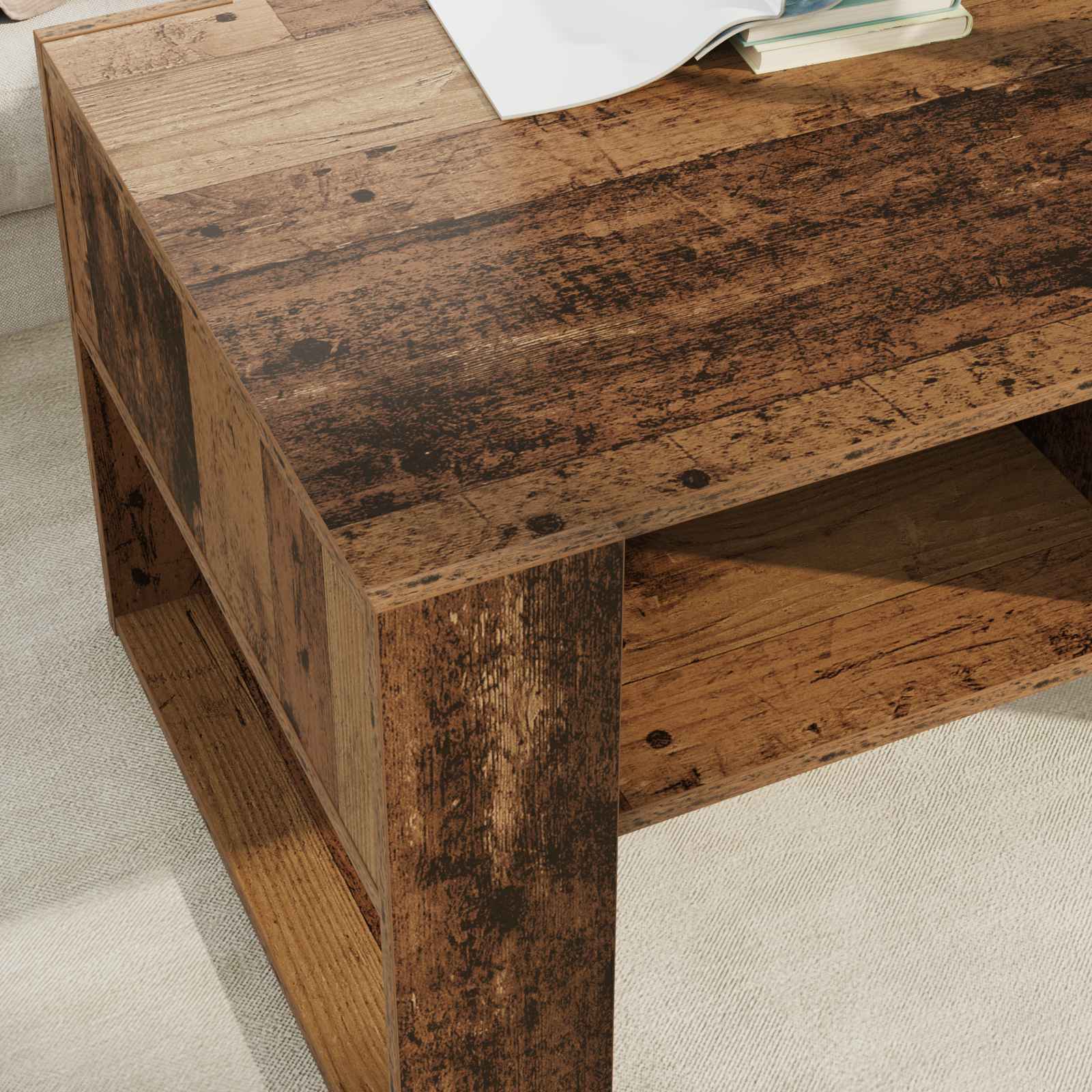 Salontafel met opslag Oudhout 92 x 53 x 45 cm Bewerkt hout is nu te koop bij PeponiXL, paradijselijk wonen!