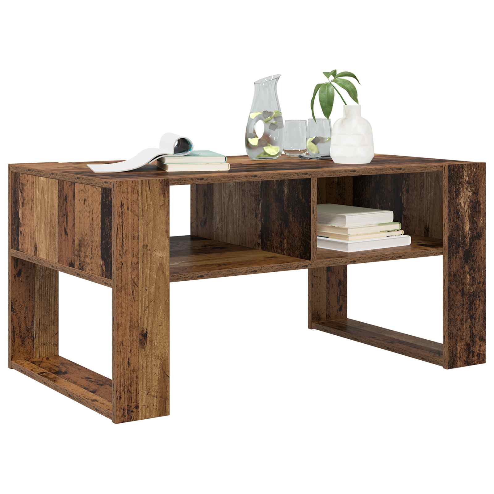 Salontafel met opslag Oudhout 92 x 53 x 45 cm Bewerkt hout is nu te koop bij PeponiXL, paradijselijk wonen!