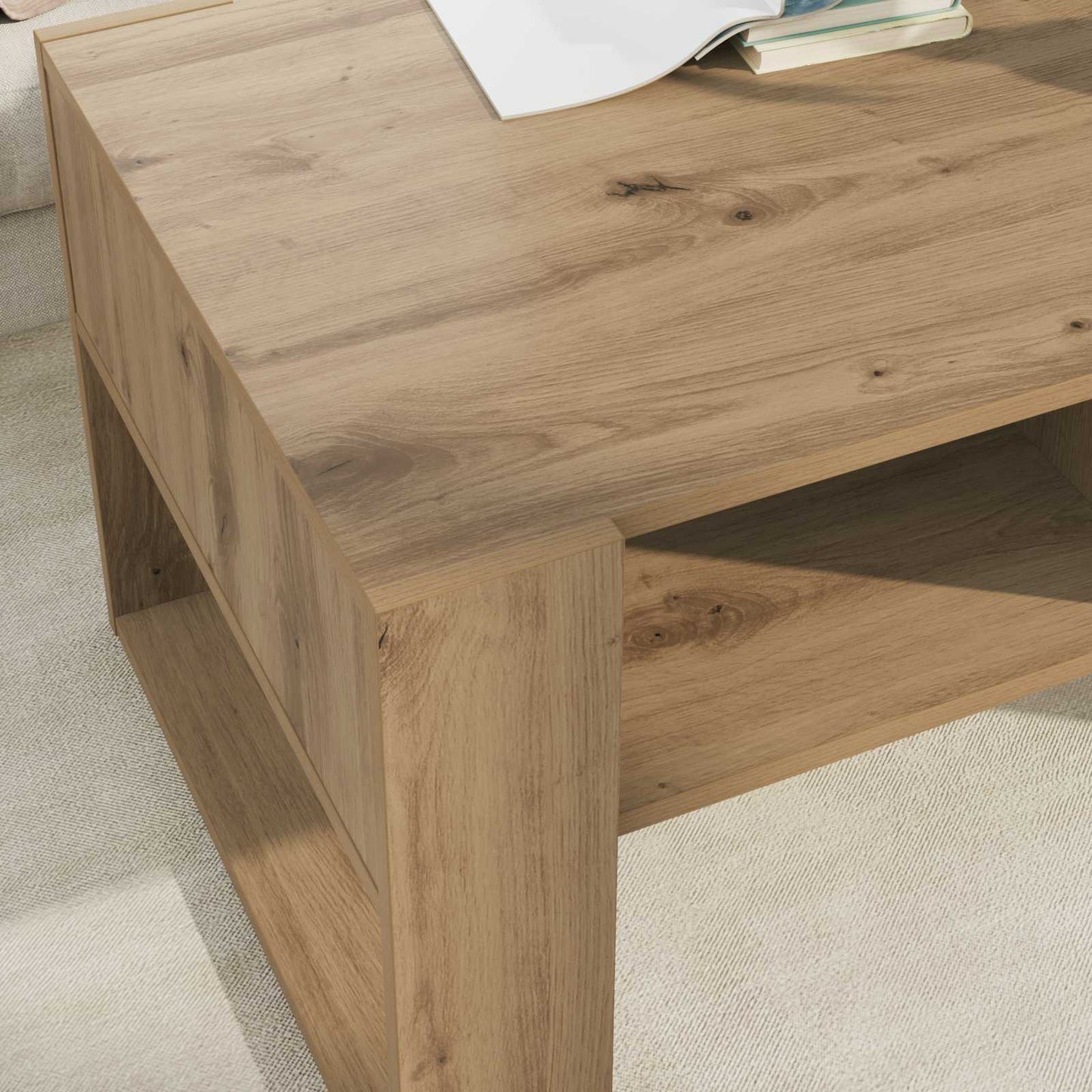 Salontafel Artisan Eiken 92 x 53 x 45 cm Bewerkt hout is nu te koop bij PeponiXL, paradijselijk wonen!