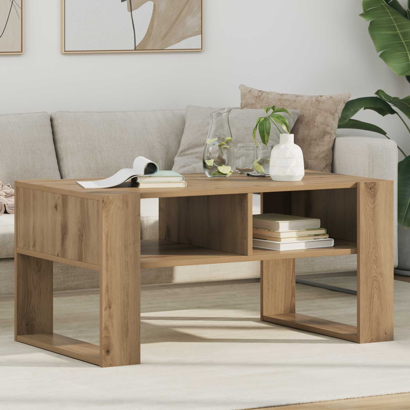 Salontafel Artisan Eiken 92 x 53 x 45 cm Bewerkt hout is nu te koop bij PeponiXL, paradijselijk wonen!