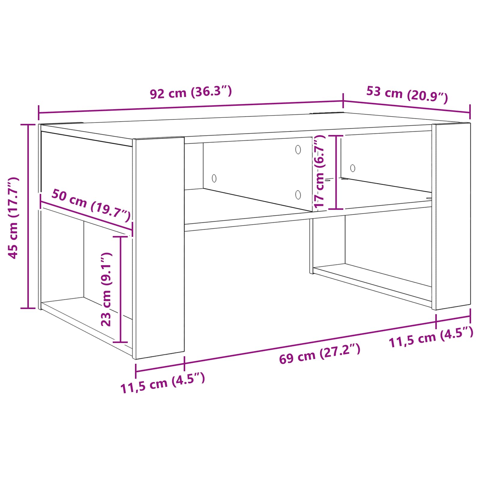 Salontafel Artisan Eiken 92 x 53 x 45 cm Bewerkt hout is nu te koop bij PeponiXL, paradijselijk wonen!