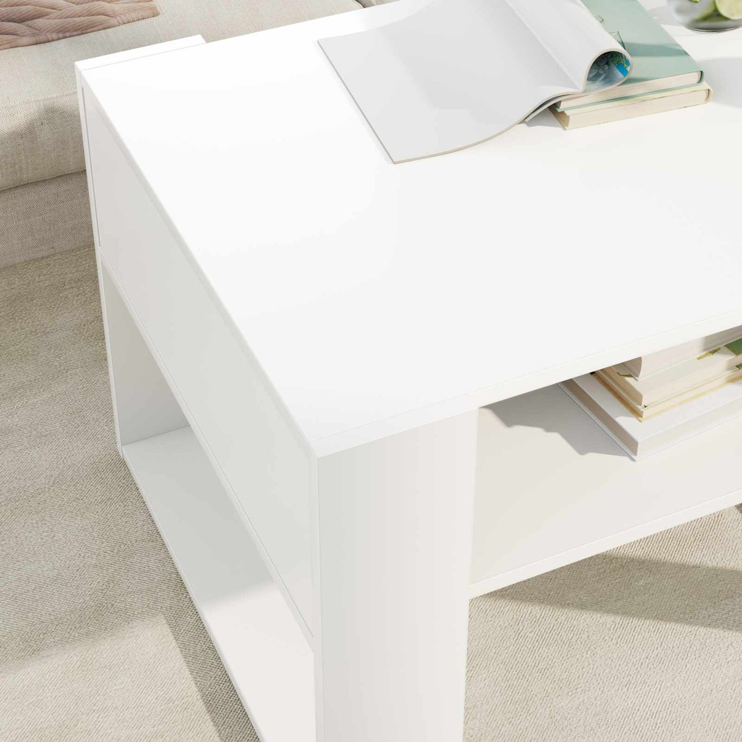 Salontafel met opslag Wit 66 x 53 x 45 cm Bewerkt hout is nu te koop bij PeponiXL, paradijselijk wonen!