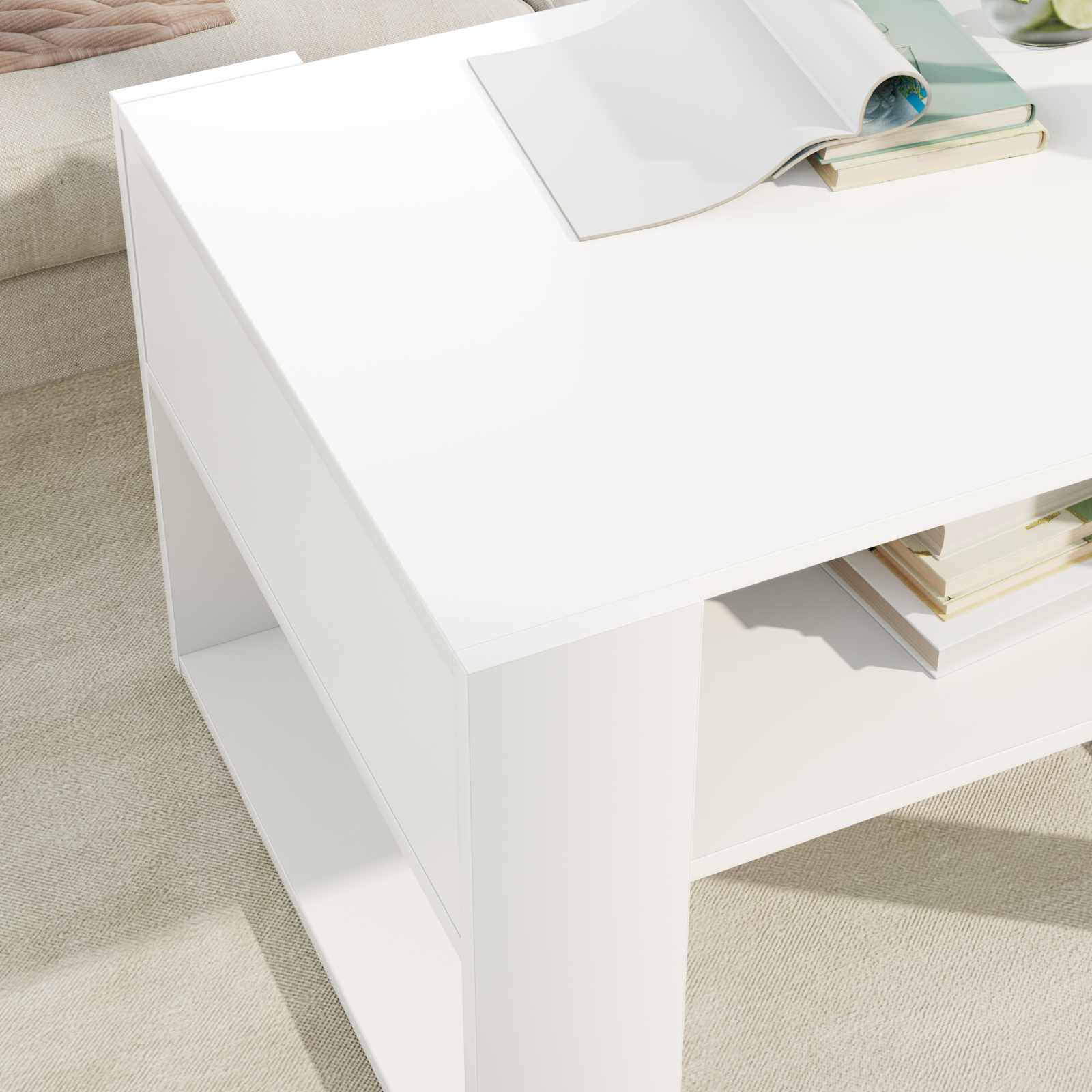 Salontafel met opslag Wit 66 x 53 x 45 cm Bewerkt hout is nu te koop bij PeponiXL, paradijselijk wonen!