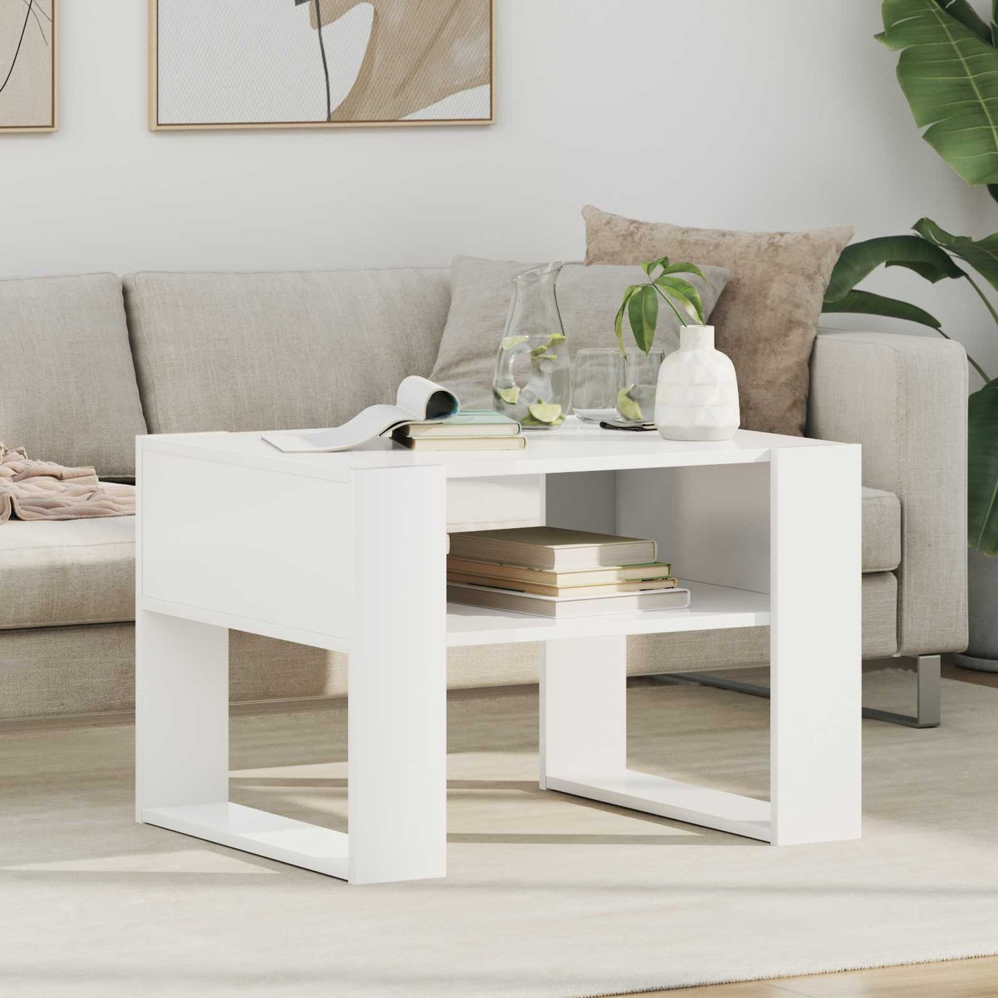 Salontafel met opslag Wit 66 x 53 x 45 cm Bewerkt hout is nu te koop bij PeponiXL, paradijselijk wonen!