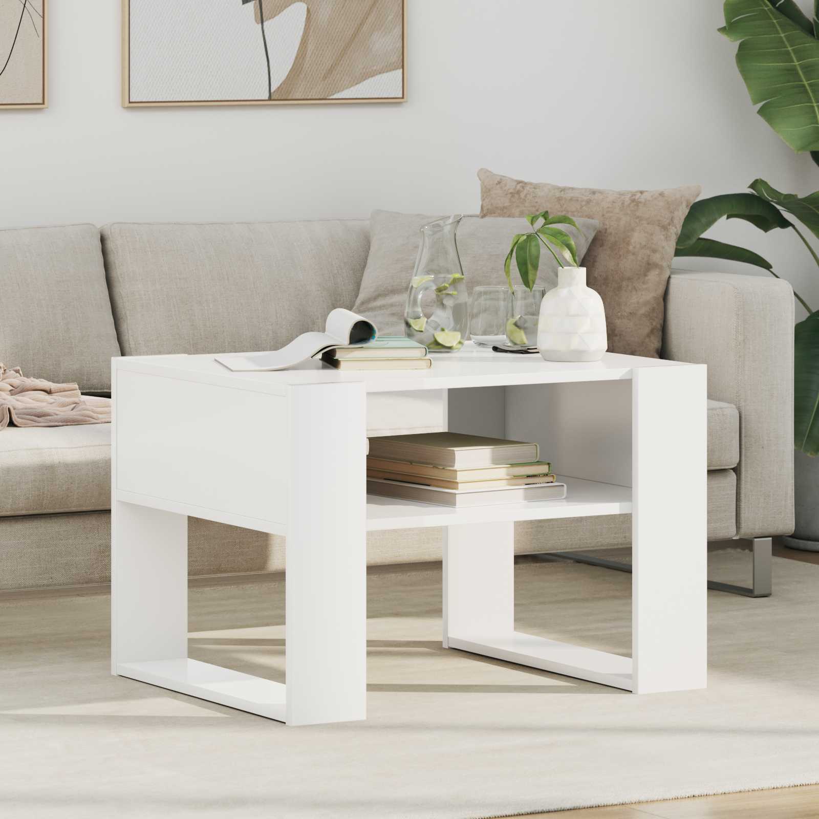 Salontafel met opslag Wit 66 x 53 x 45 cm Bewerkt hout is nu te koop bij PeponiXL, paradijselijk wonen!