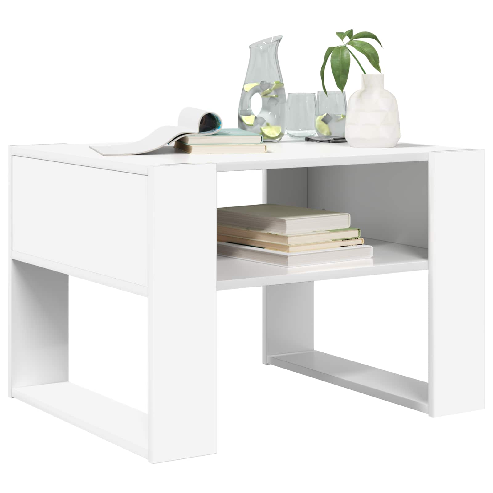 Salontafel met opslag Wit 66 x 53 x 45 cm Bewerkt hout is nu te koop bij PeponiXL, paradijselijk wonen!