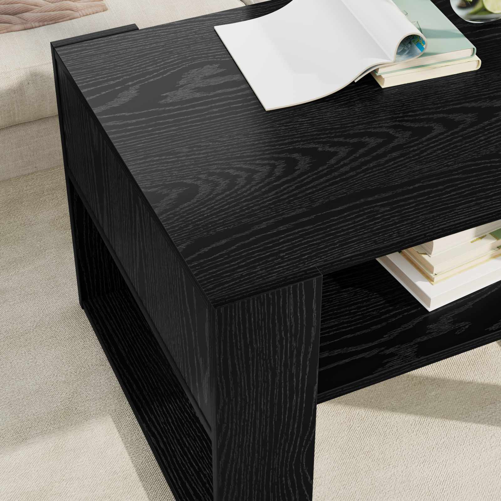 Salontafel met opslag Zwart Eiken 66 x 53 x 45 cm Bewerkt hout is nu te koop bij PeponiXL, paradijselijk wonen!