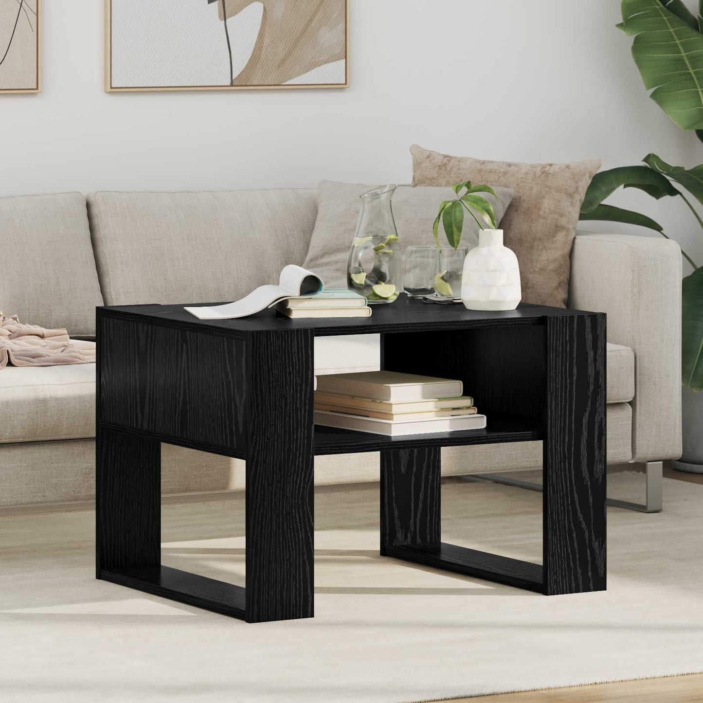 Salontafel met opslag Zwart Eiken 66 x 53 x 45 cm Bewerkt hout is nu te koop bij PeponiXL, paradijselijk wonen!