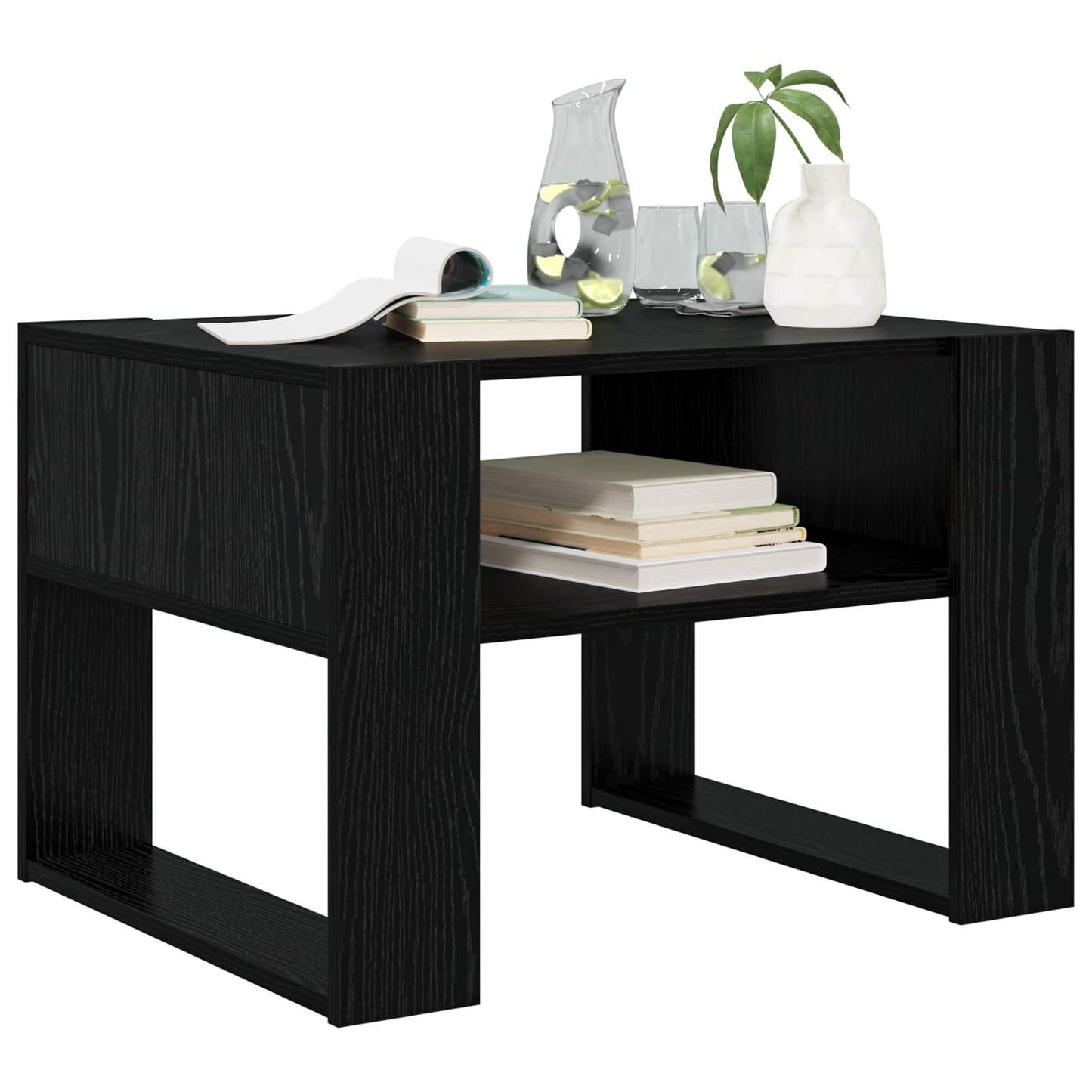 Salontafel met opslag Zwart Eiken 66 x 53 x 45 cm Bewerkt hout is nu te koop bij PeponiXL, paradijselijk wonen!