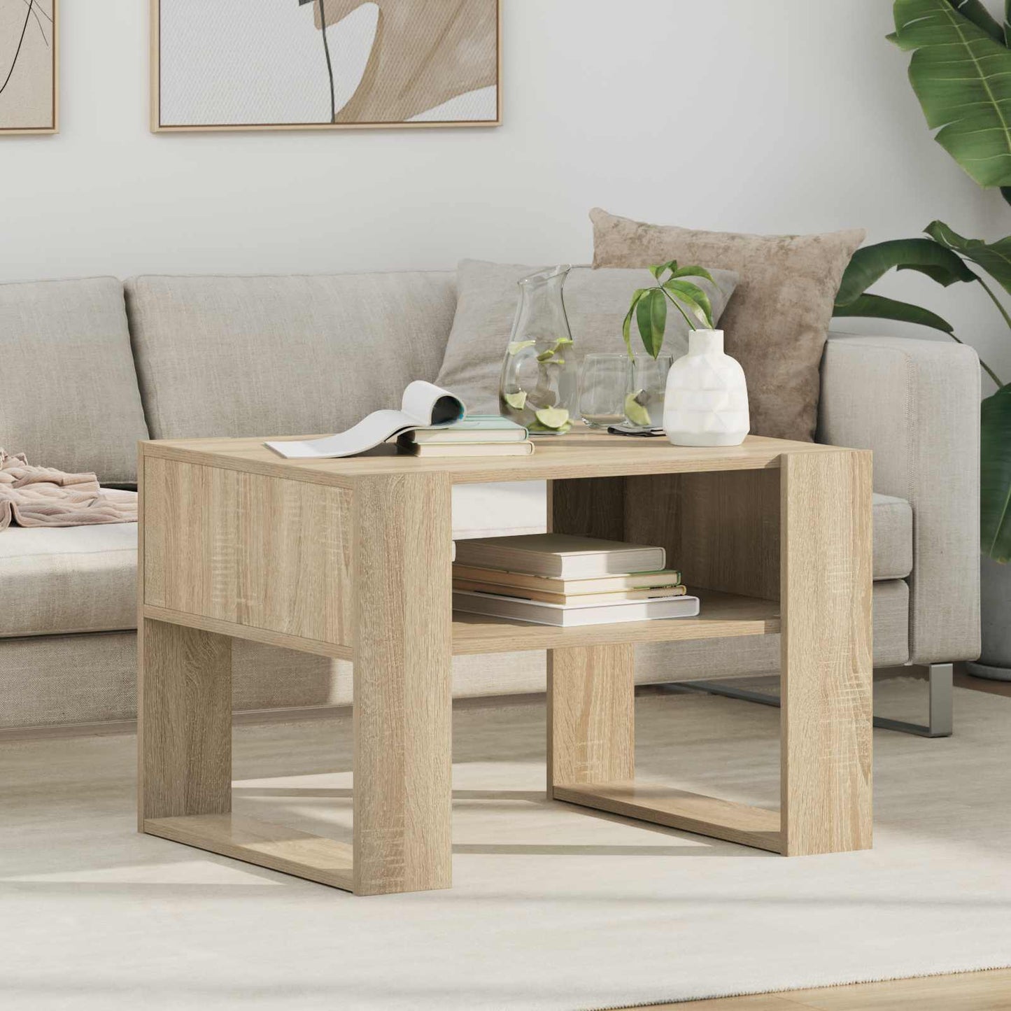 Salontafel met opslag Sonoma Eiken 66 x 53 x 45 cm Bewerkt hout is nu te koop bij PeponiXL, paradijselijk wonen!