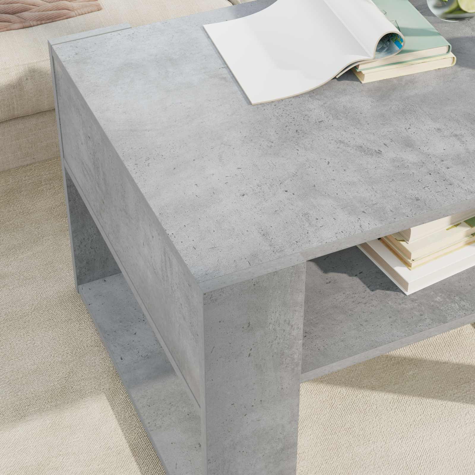 Salontafel met opslag Beton Grijs 66 x 53 x 45 cm Bewerkt hout is nu te koop bij PeponiXL, paradijselijk wonen!