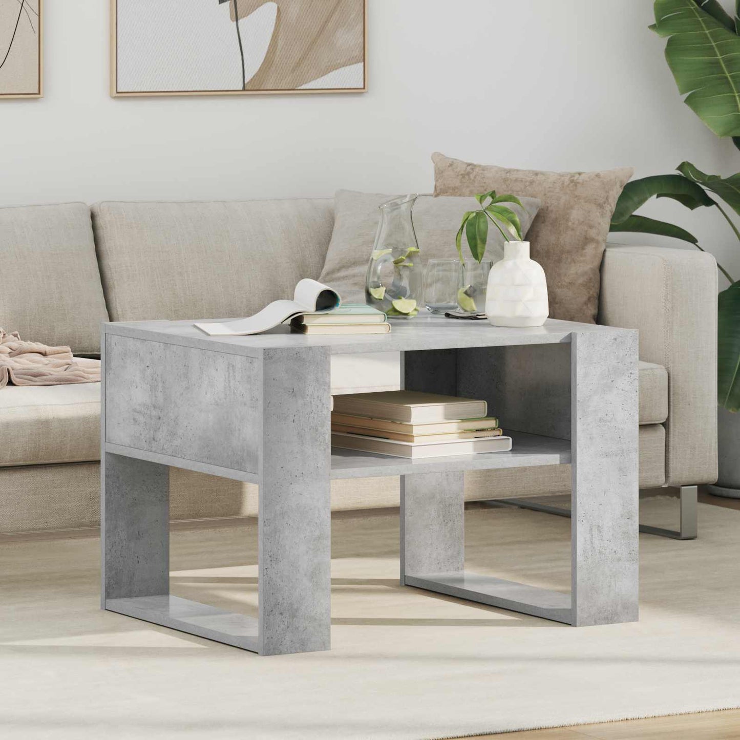 Salontafel met opslag Beton Grijs 66 x 53 x 45 cm Bewerkt hout is nu te koop bij PeponiXL, paradijselijk wonen!