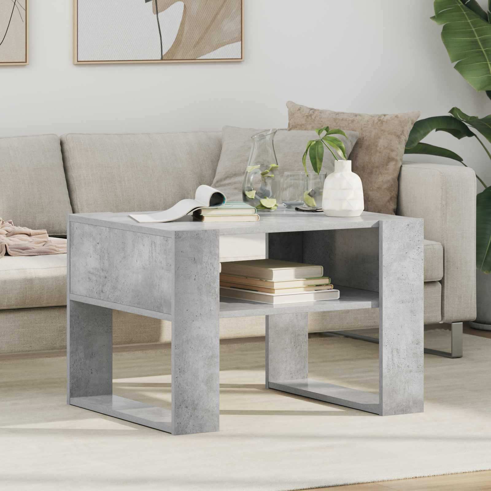 Salontafel met opslag Beton Grijs 66 x 53 x 45 cm Bewerkt hout is nu te koop bij PeponiXL, paradijselijk wonen!