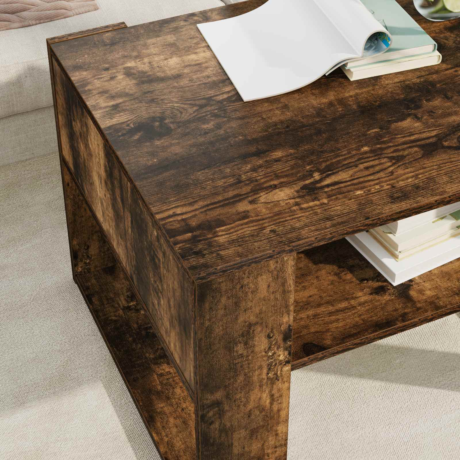 Salontafel Gerookt eiken 66 x 53 x 45 cm Bewerkt hout is nu te koop bij PeponiXL, paradijselijk wonen!