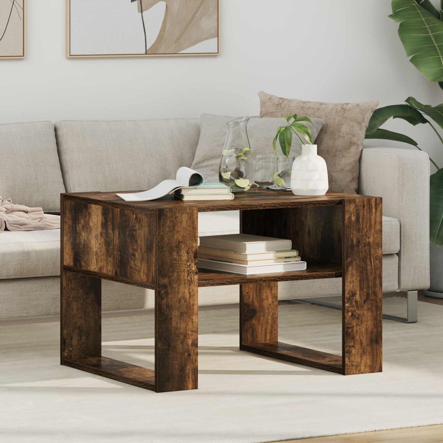 Salontafel Gerookt eiken 66 x 53 x 45 cm Bewerkt hout is nu te koop bij PeponiXL, paradijselijk wonen!