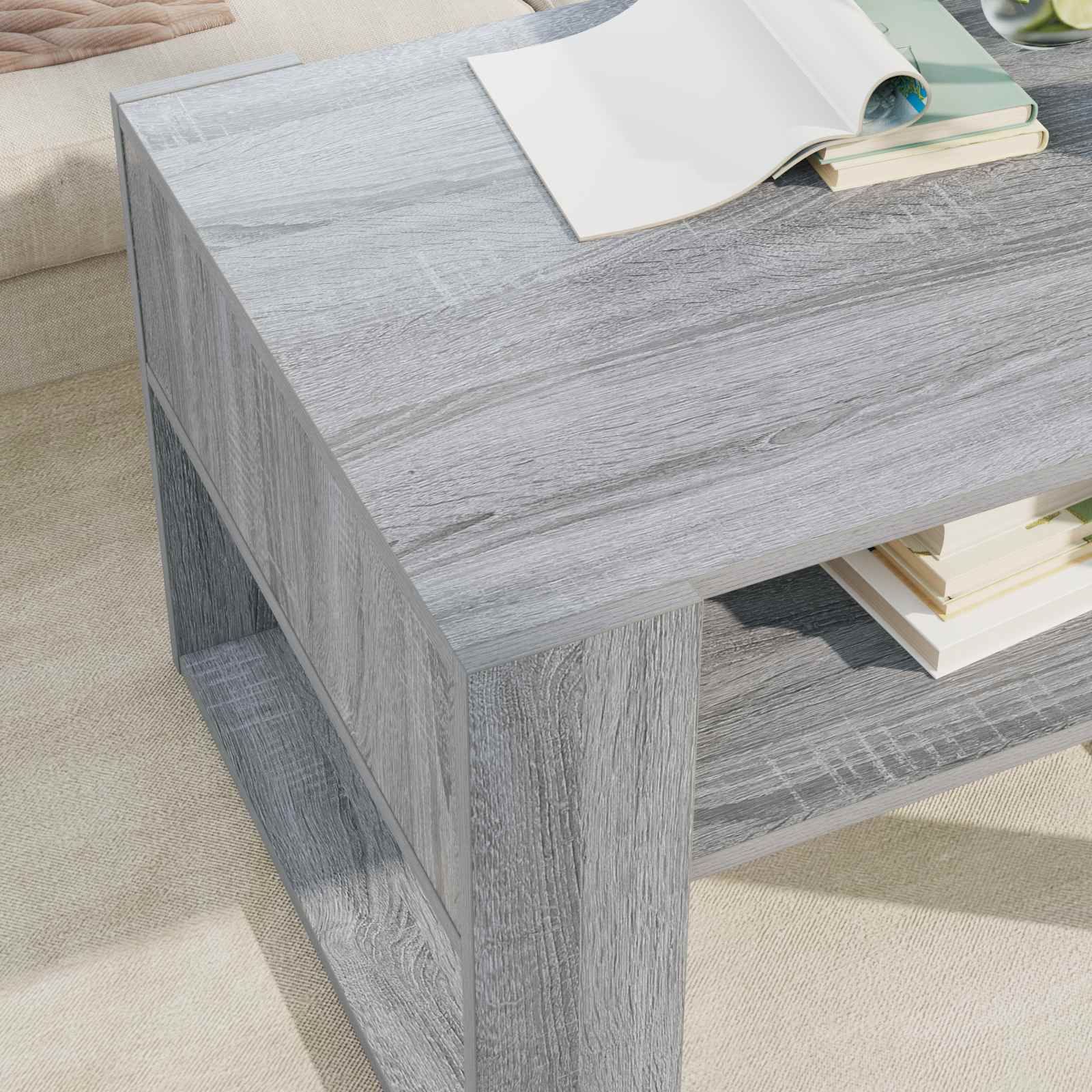 Salontafel met opslag Grijs Sonoma 66 x 53 x 45 cm Bewerkt hout is nu te koop bij PeponiXL, paradijselijk wonen!