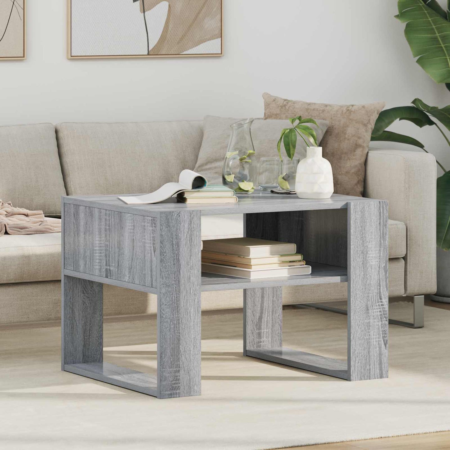 Salontafel met opslag Grijs Sonoma 66 x 53 x 45 cm Bewerkt hout is nu te koop bij PeponiXL, paradijselijk wonen!