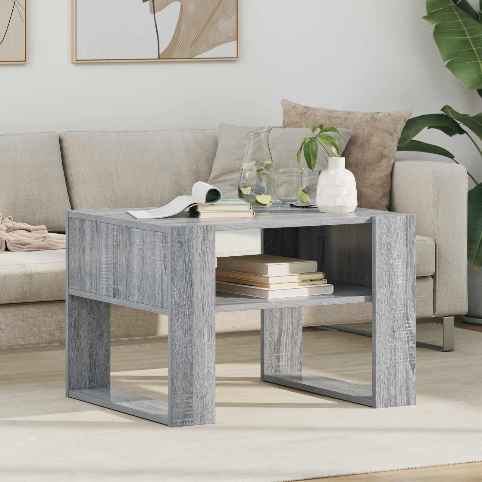 Salontafel met opslag Grijs Sonoma 66 x 53 x 45 cm Bewerkt hout is nu te koop bij PeponiXL, paradijselijk wonen!