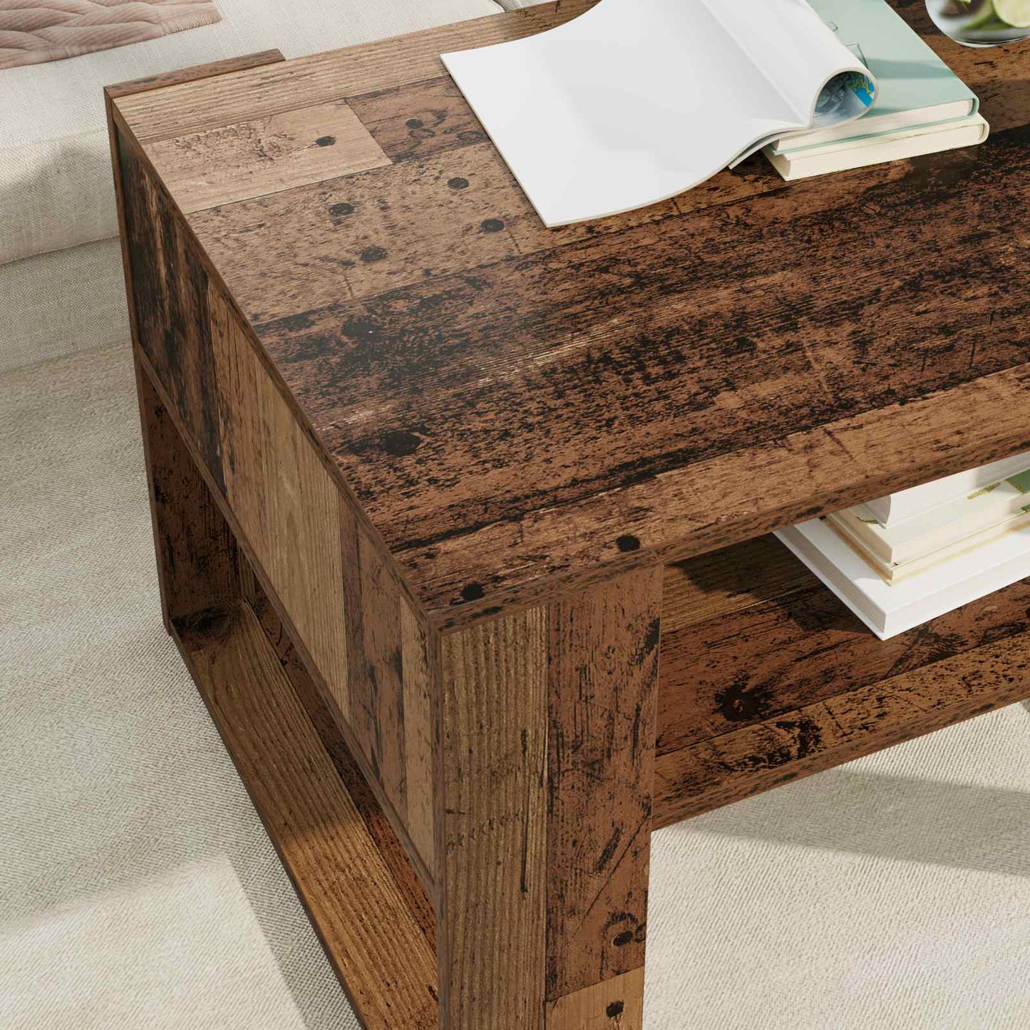 Salontafel met opslag Oudhout 66 x 53 x 45 cm Bewerkt hout is nu te koop bij PeponiXL, paradijselijk wonen!