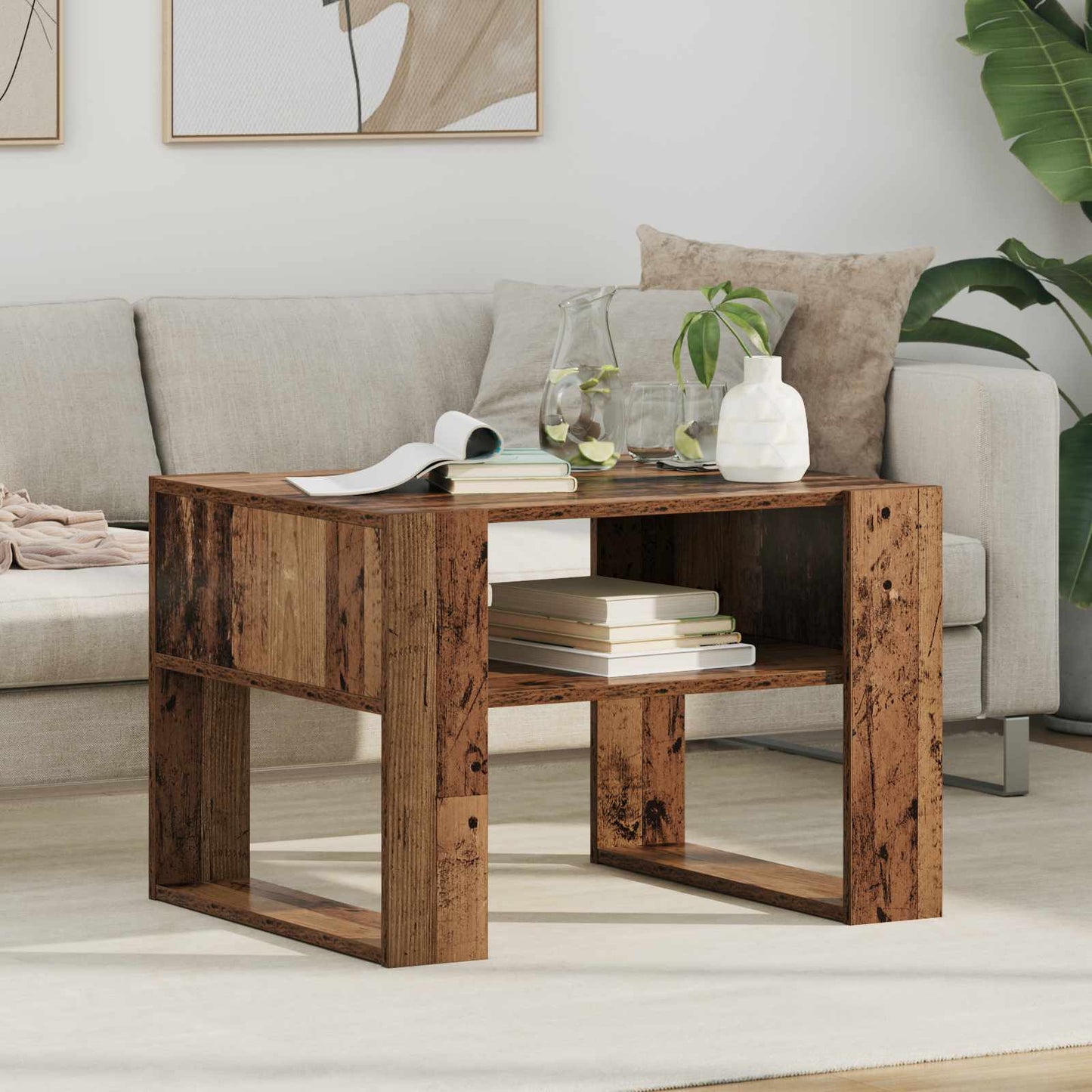 Salontafel met opslag Oudhout 66 x 53 x 45 cm Bewerkt hout is nu te koop bij PeponiXL, paradijselijk wonen!
