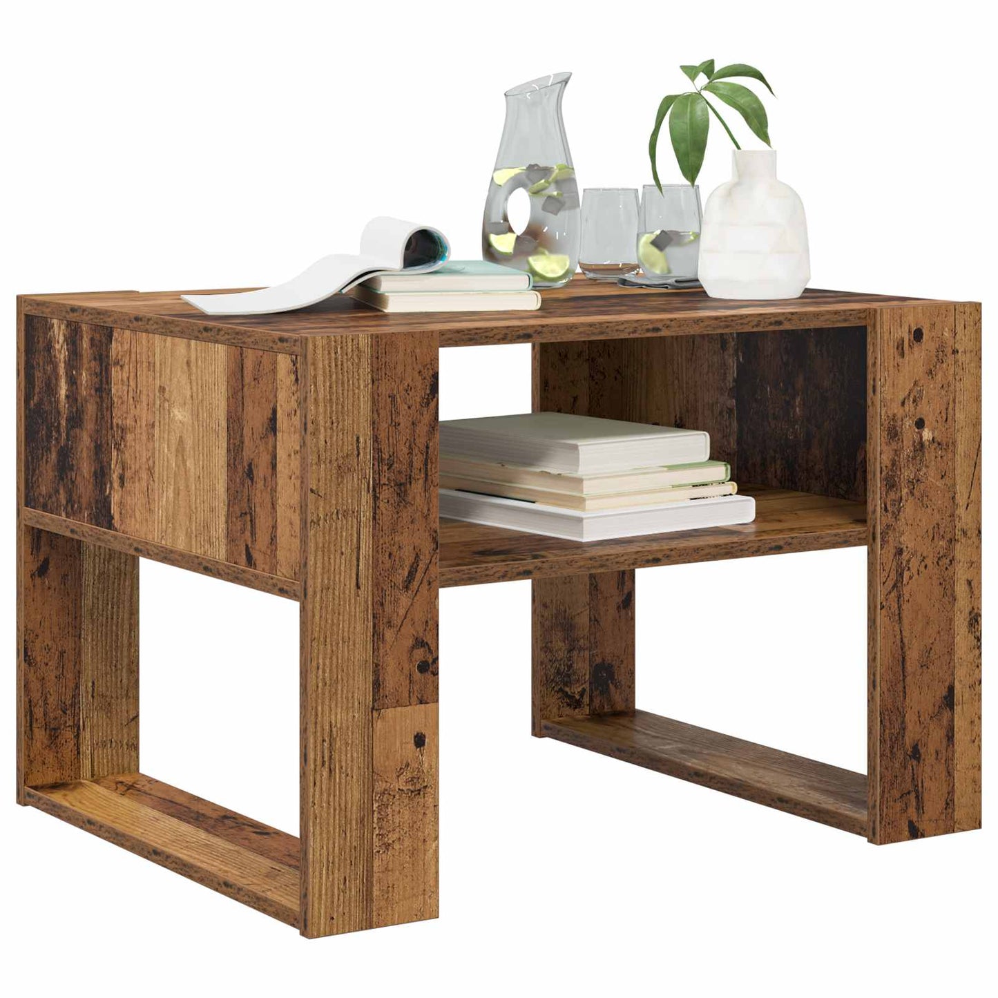 Salontafel met opslag Oudhout 66 x 53 x 45 cm Bewerkt hout is nu te koop bij PeponiXL, paradijselijk wonen!