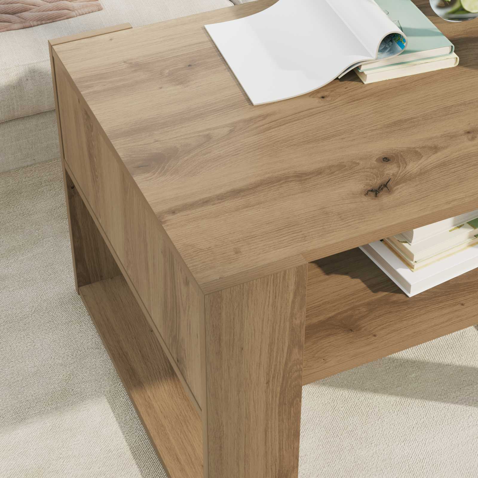 Salontafel Artisan Eiken 66 x 53 x 45 cm Bewerkt hout is nu te koop bij PeponiXL, paradijselijk wonen!