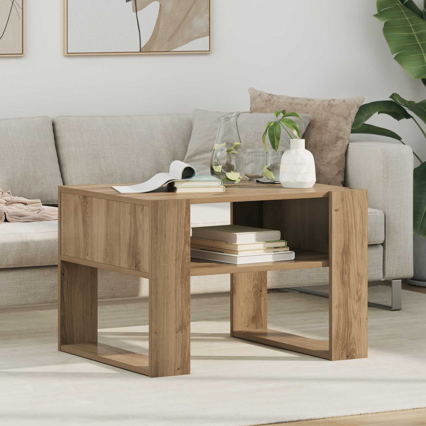 Salontafel Artisan Eiken 66 x 53 x 45 cm Bewerkt hout is nu te koop bij PeponiXL, paradijselijk wonen!