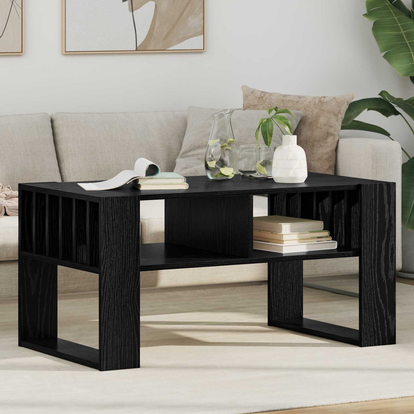 Salontafel Zwart Eiken 92 x 49,5 x 45 cm Bewerkt hout is nu te koop bij PeponiXL, paradijselijk wonen!