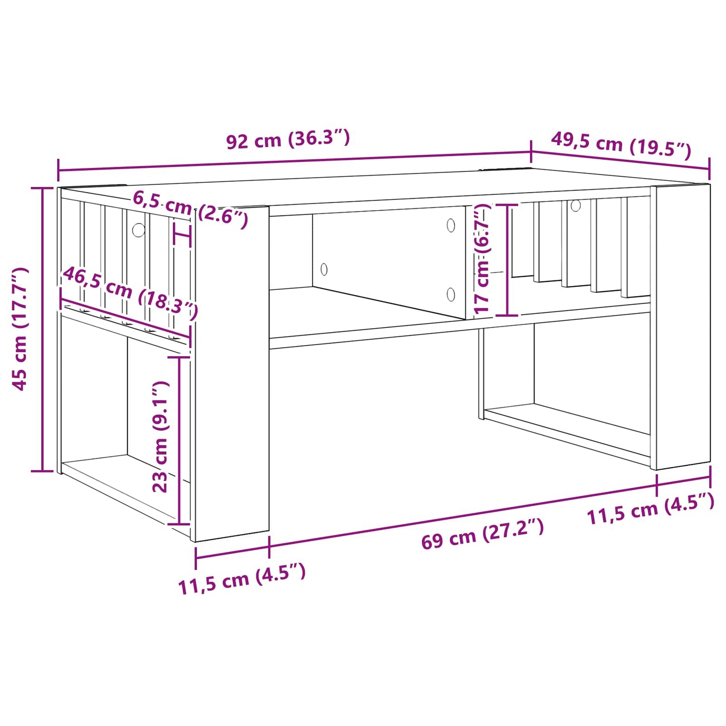 Salontafel Zwart Eiken 92 x 49,5 x 45 cm Bewerkt hout is nu te koop bij PeponiXL, paradijselijk wonen!