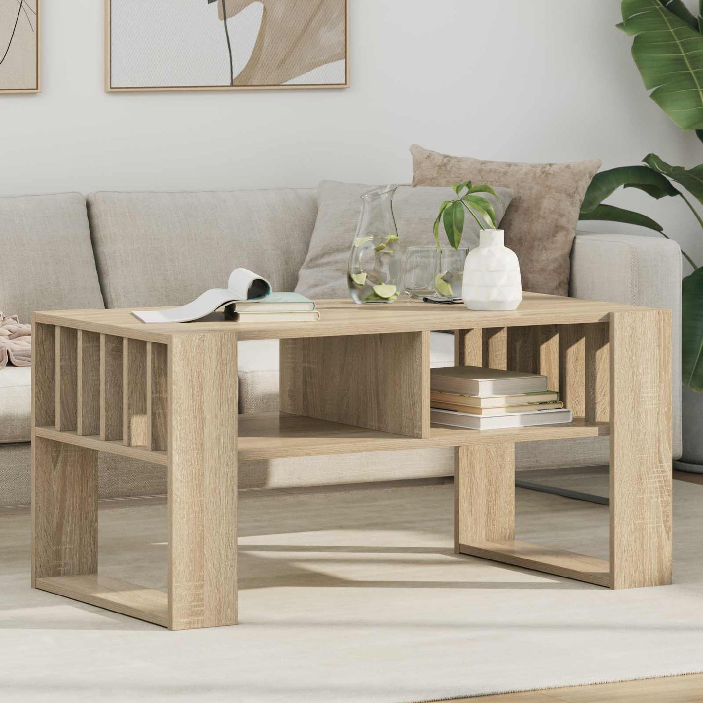 Salontafel Sonoma Eiken 92 x 49,5 x 45 cm Bewerkt hout is nu te koop bij PeponiXL, paradijselijk wonen!