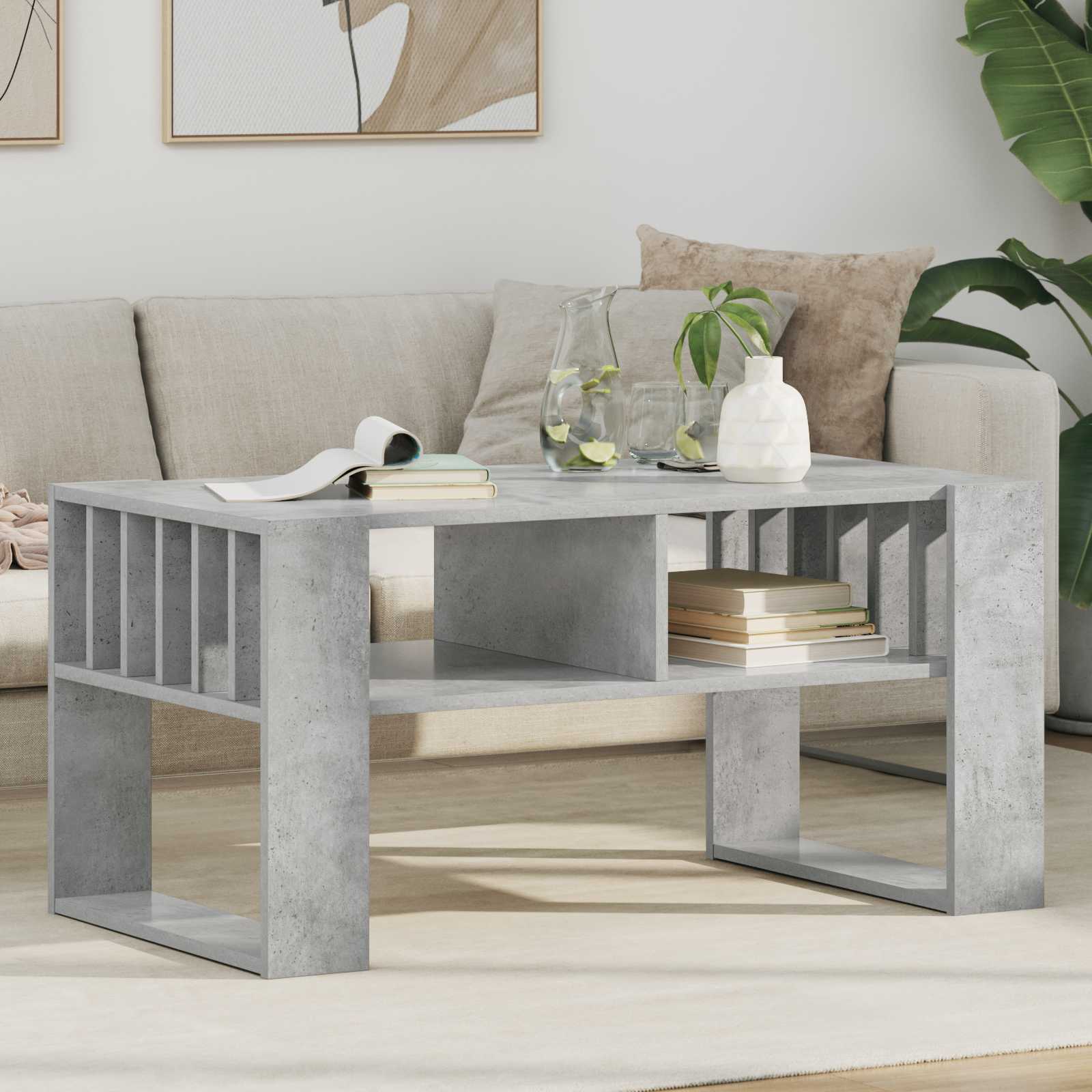 Salontafel Beton Grijs 92 x 49,5 x 45 cm Bewerkt hout is nu te koop bij PeponiXL, paradijselijk wonen!